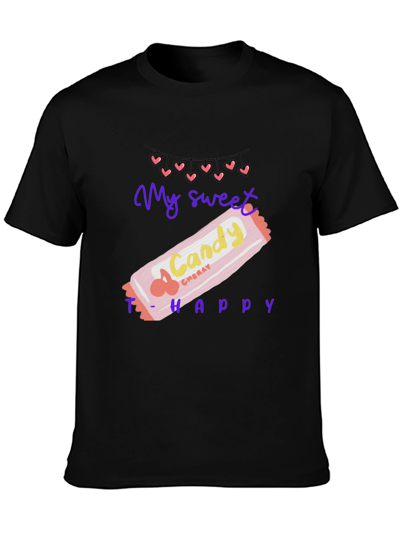 Black Sweet Candy Cherry Happy T-Shirt view 3