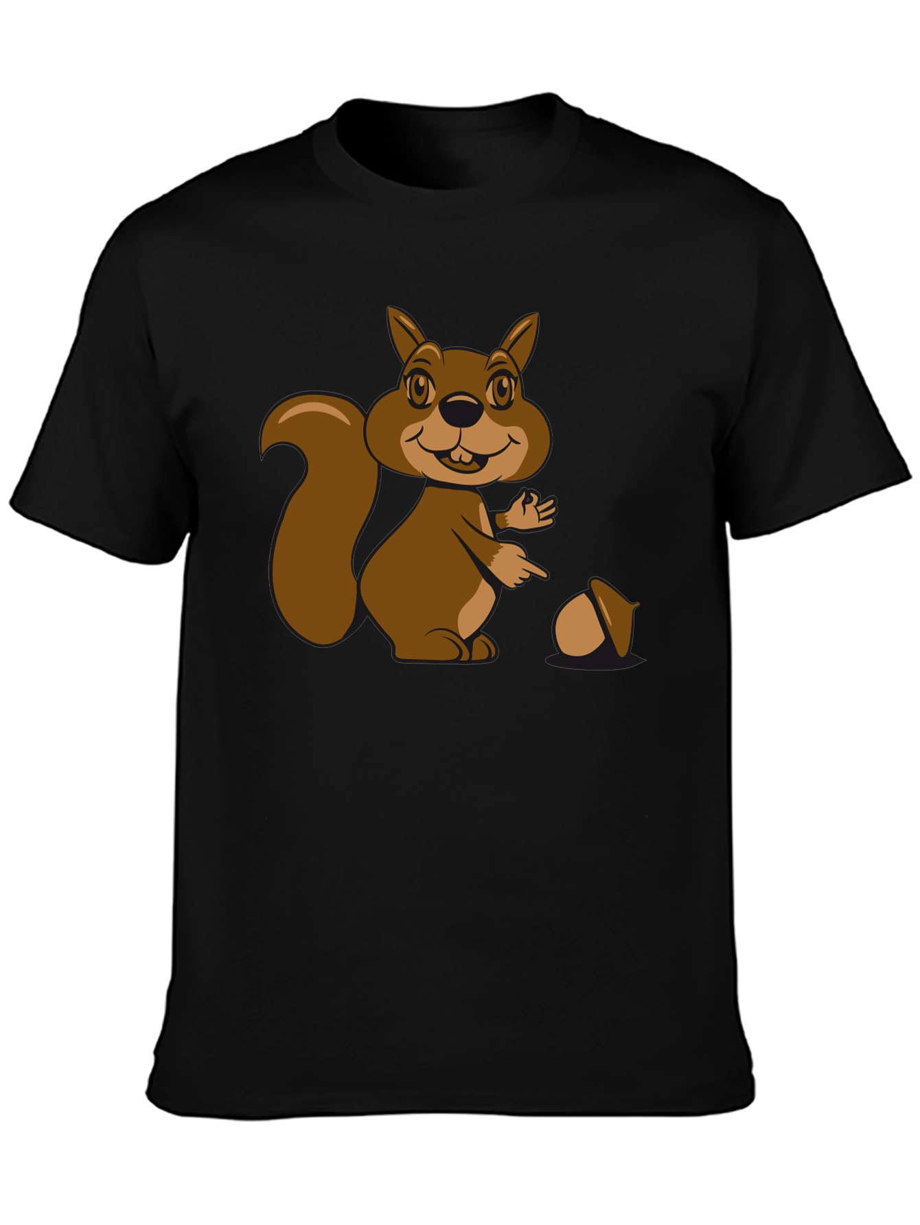 Black Cartoon Squirrel Graphic T-Shirt - Black Cotton Tee view 3