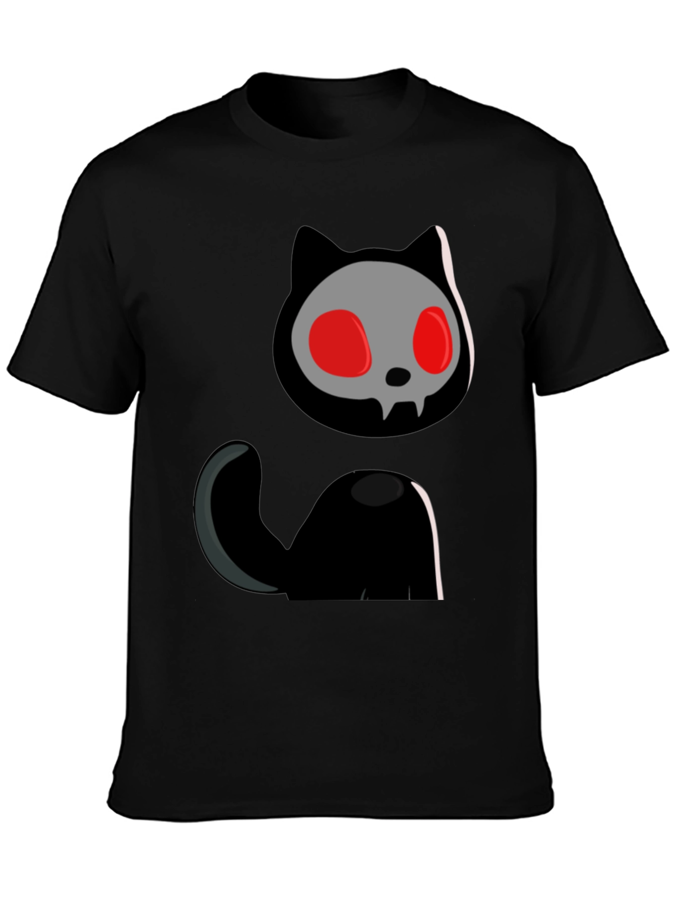 Black Skull Cat Graphic Tee - Black Cotton T-Shirt view 3