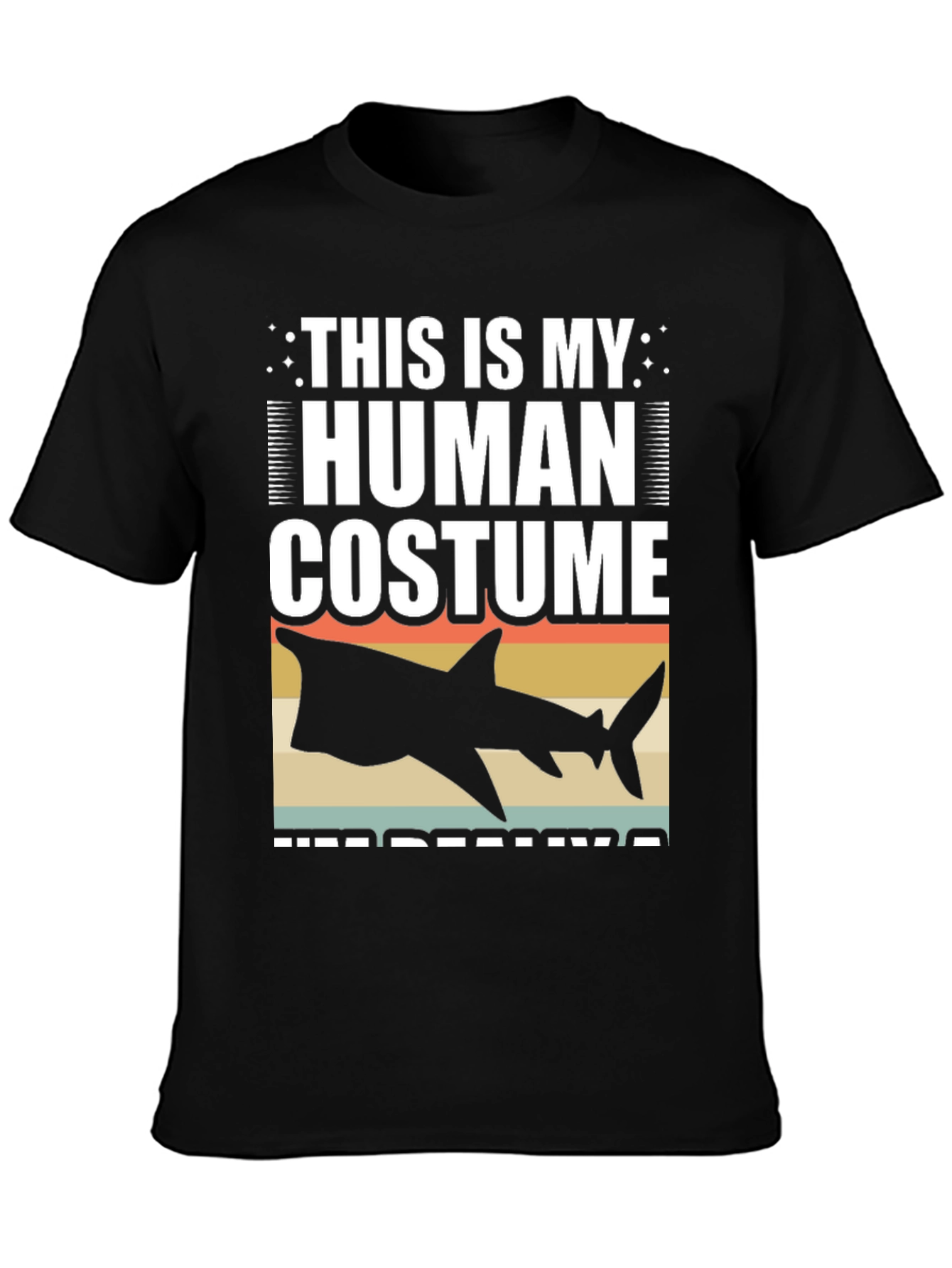 Black Human Costume Shark T-Shirt Funny Halloween Tee view 3
