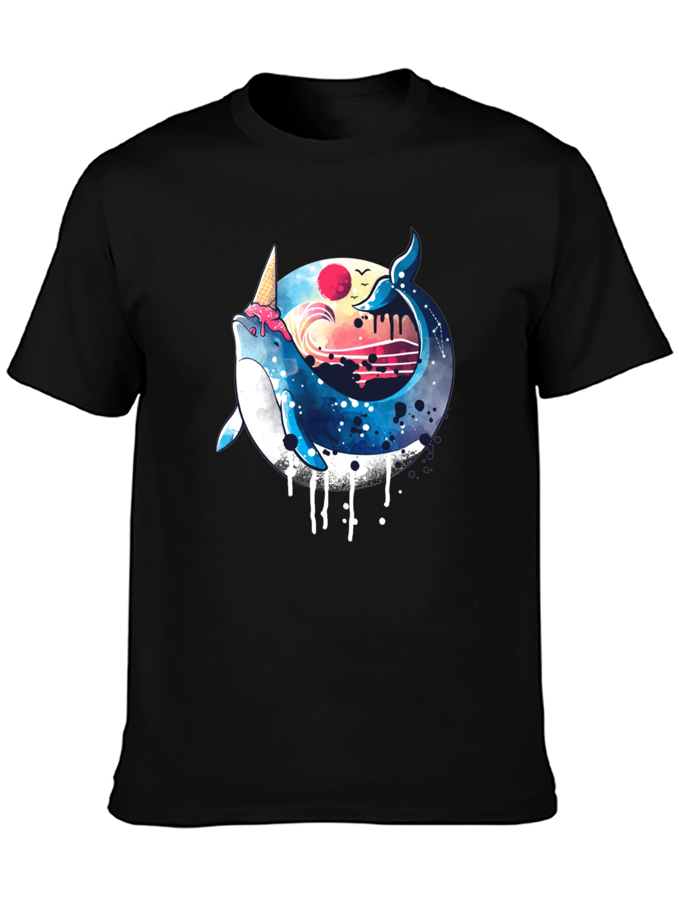 Black Whimsical Whale Ice Cream T-Shirt view 3