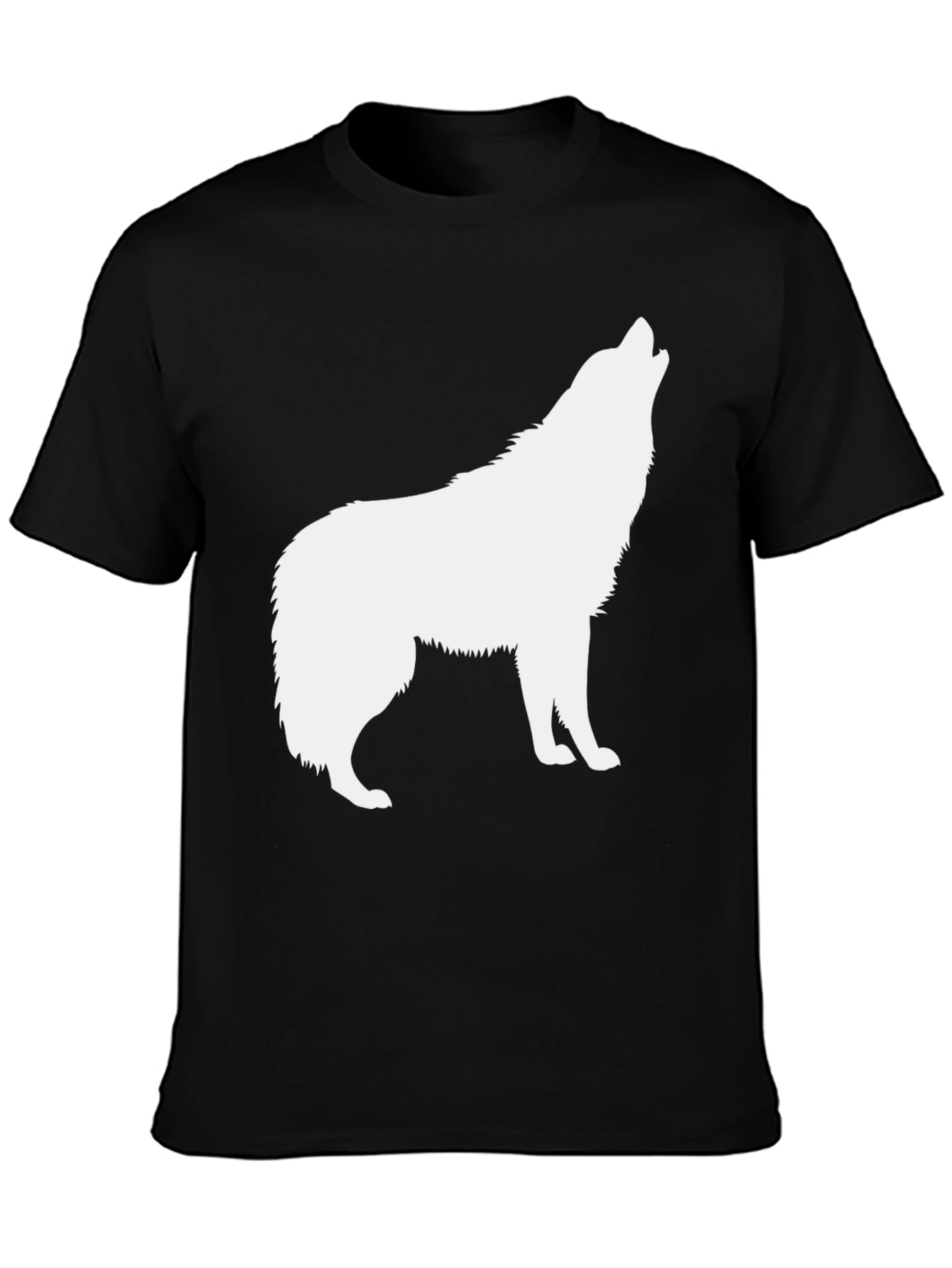 Black Men's Black T-Shirt with White Wolf Graphic view 3