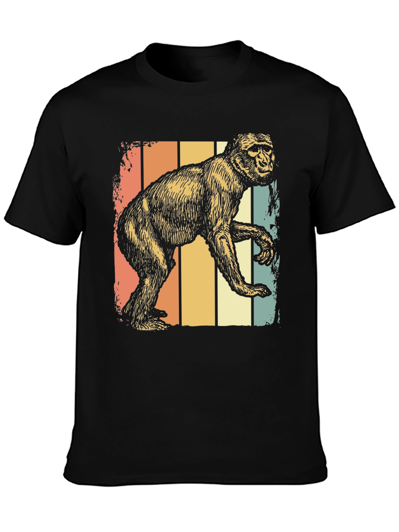 Black Retro Monkey Graphic Tee - Vintage Style Comfort view 3