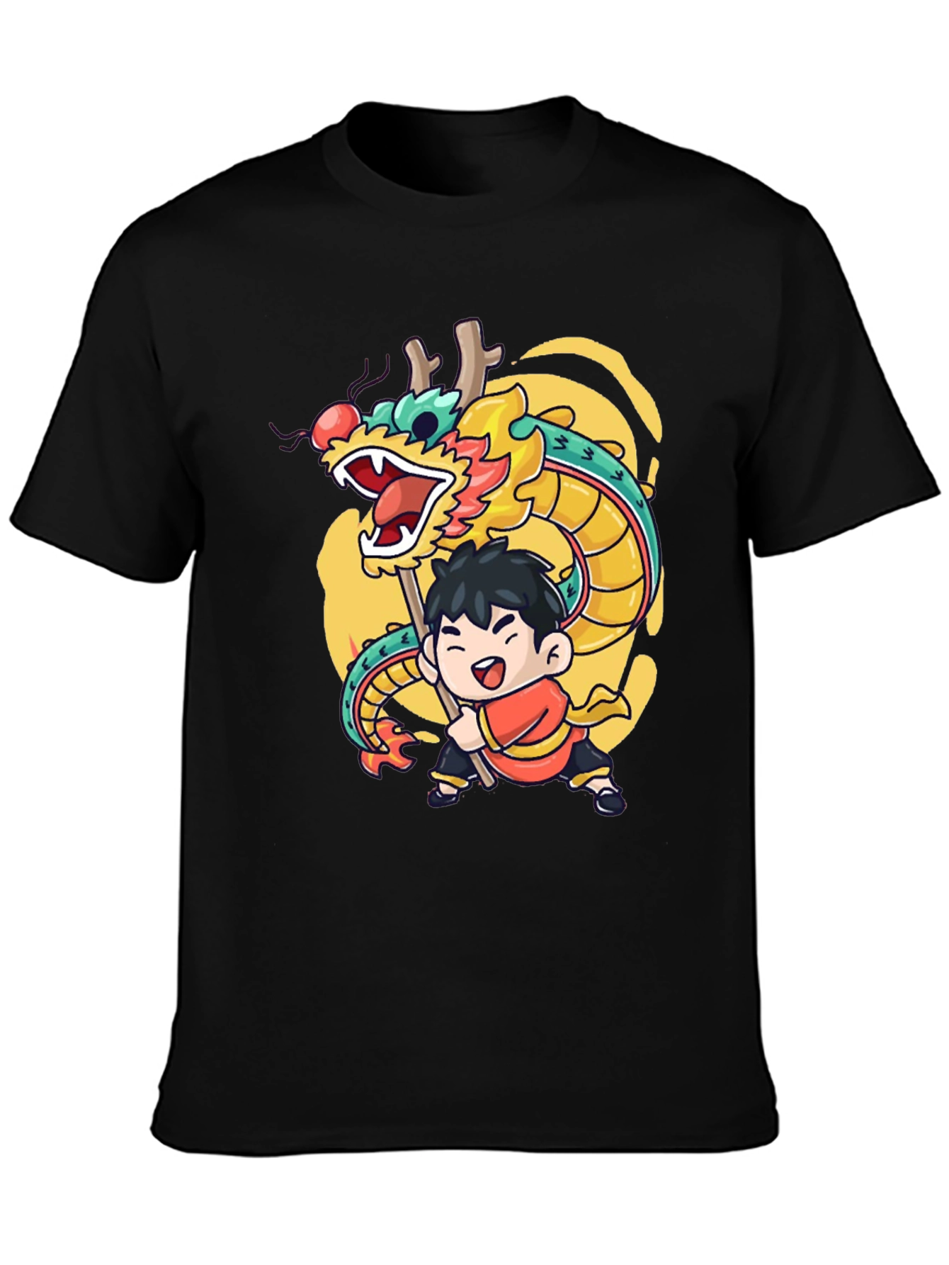 Black Dragon Dance Graphic Tee - Black Cotton Blend view 3