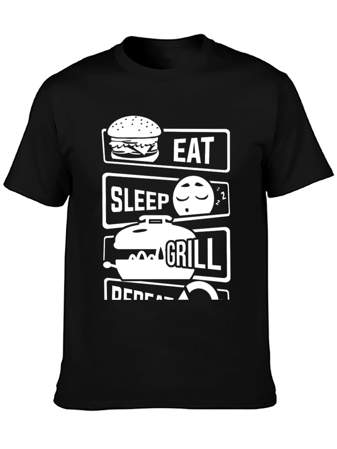 Black Eat Sleep Grill Repeat Black Graphic Tee view 3
