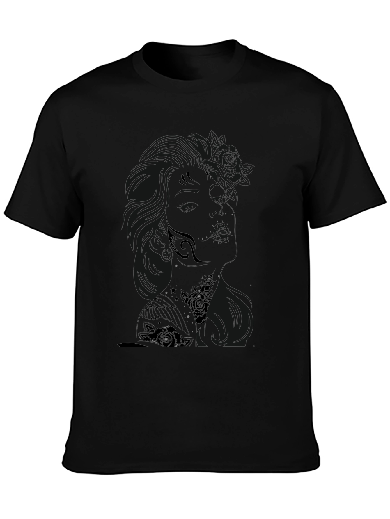 Black Men's Black Graphic Tee - Unicorn Design view 3