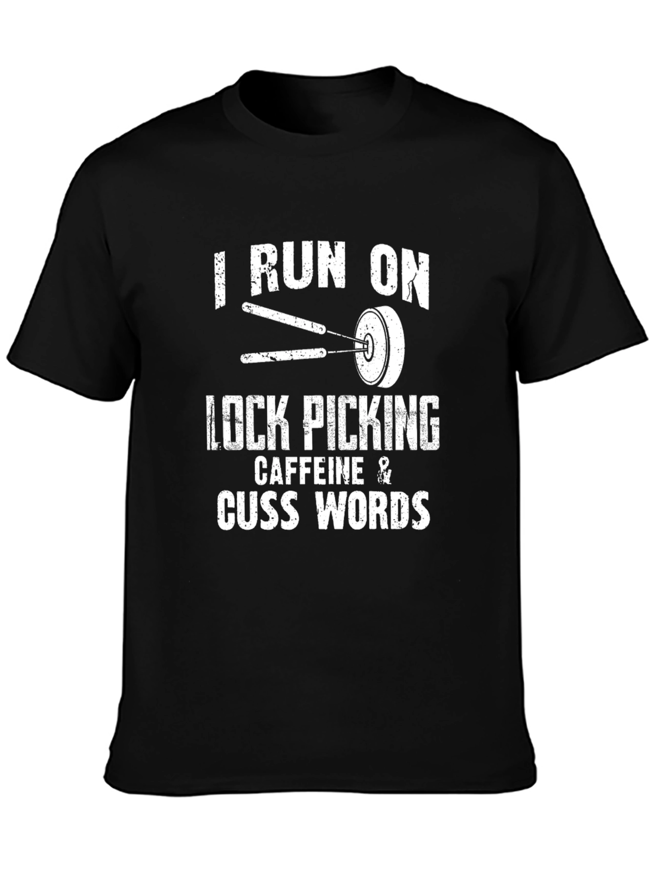 Black Lock Picking Caffeine Cuss Words T-Shirt view 3