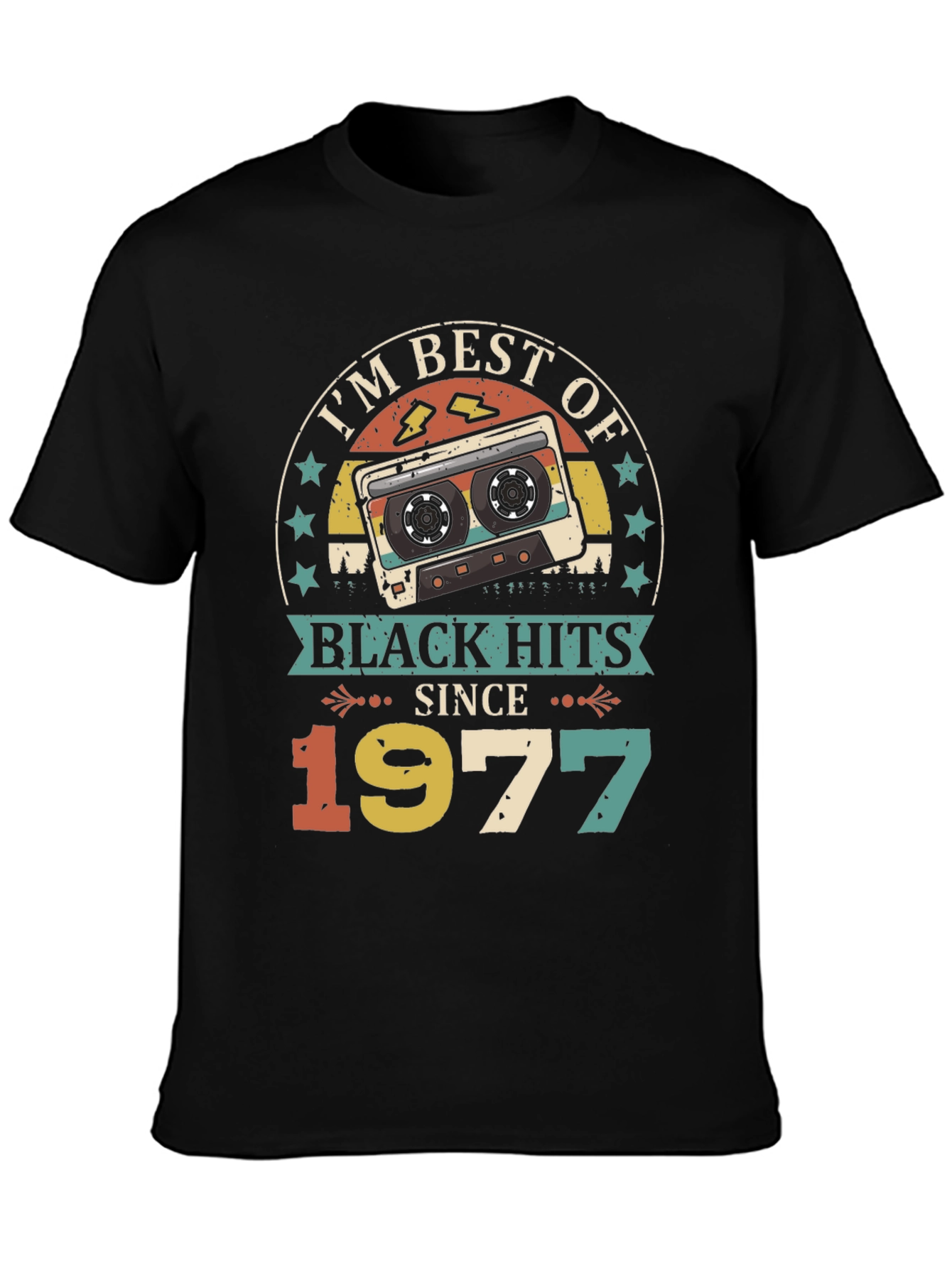 Black I'm Best of Black Hits Since 1977 Cassette Tape T-Shirt view 3