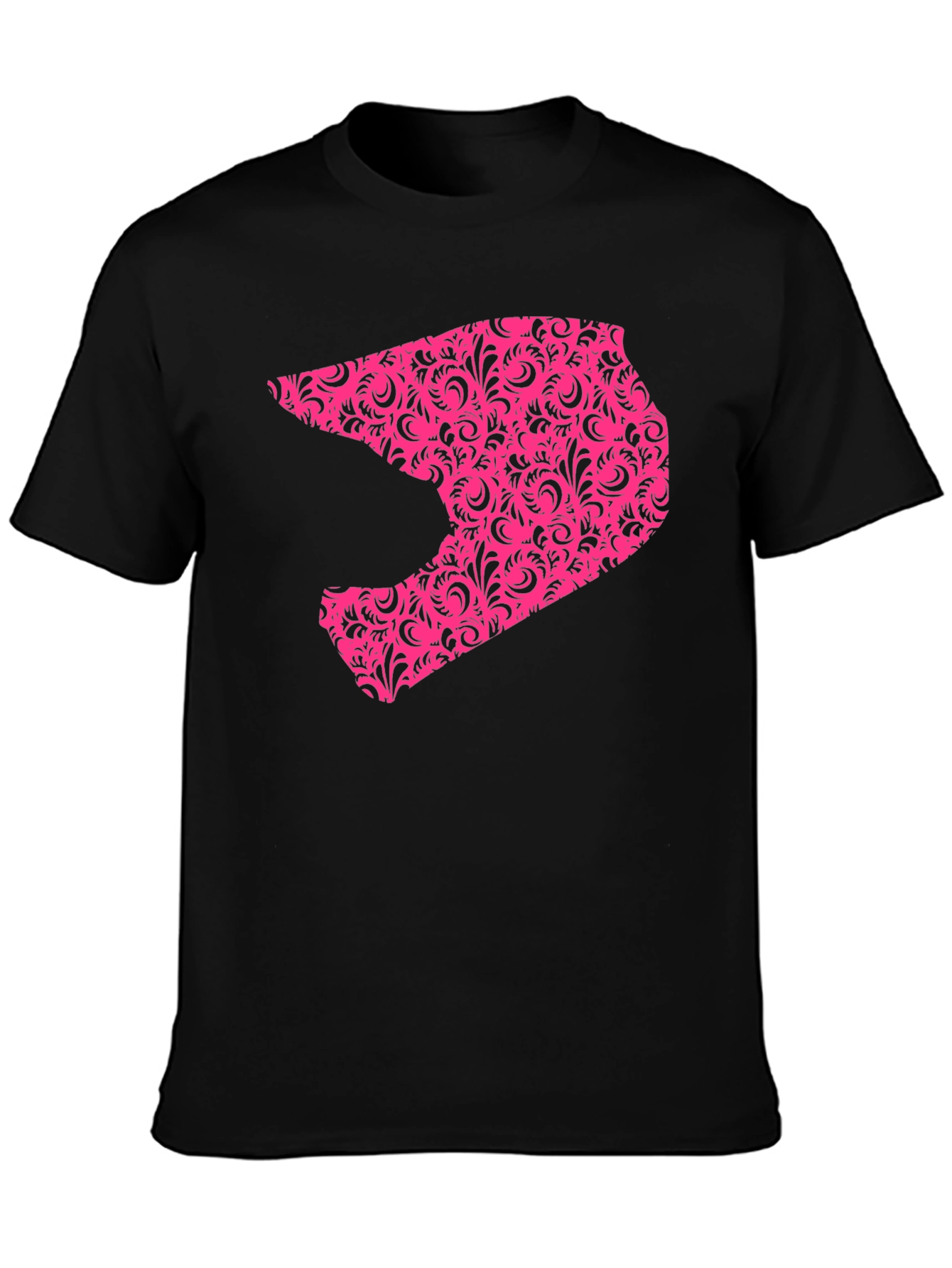 Black Men's Black T-shirt with Pink Helmet Design view 3