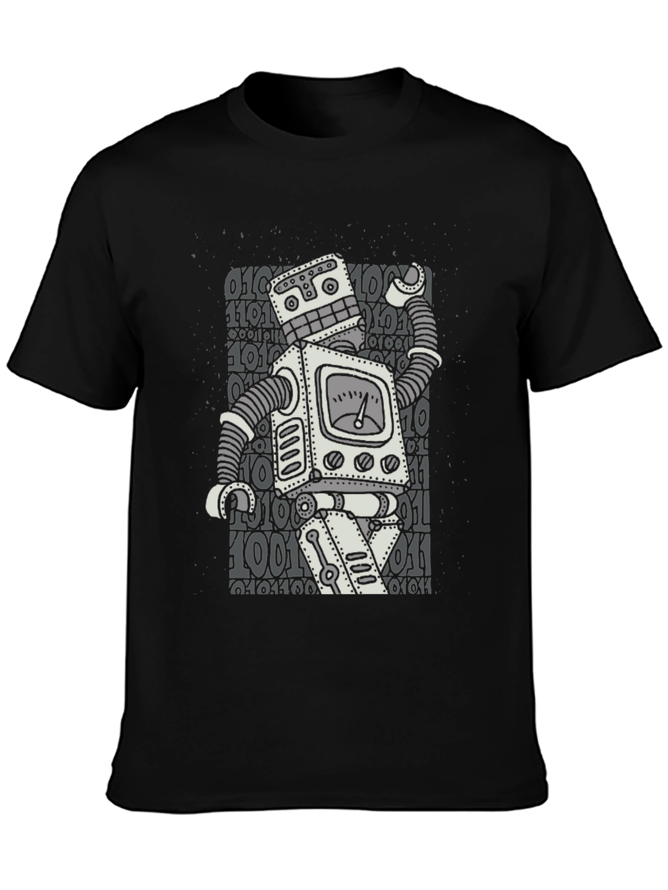 Black Retro Robot Graphic T-Shirt - Black Cotton Blend view 3
