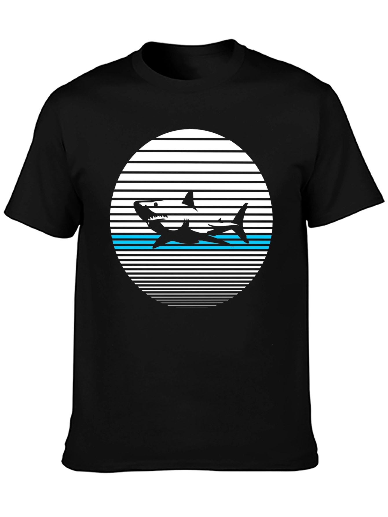 Black Retro Shark Graphic Tee - Black Cotton T-Shirt view 3
