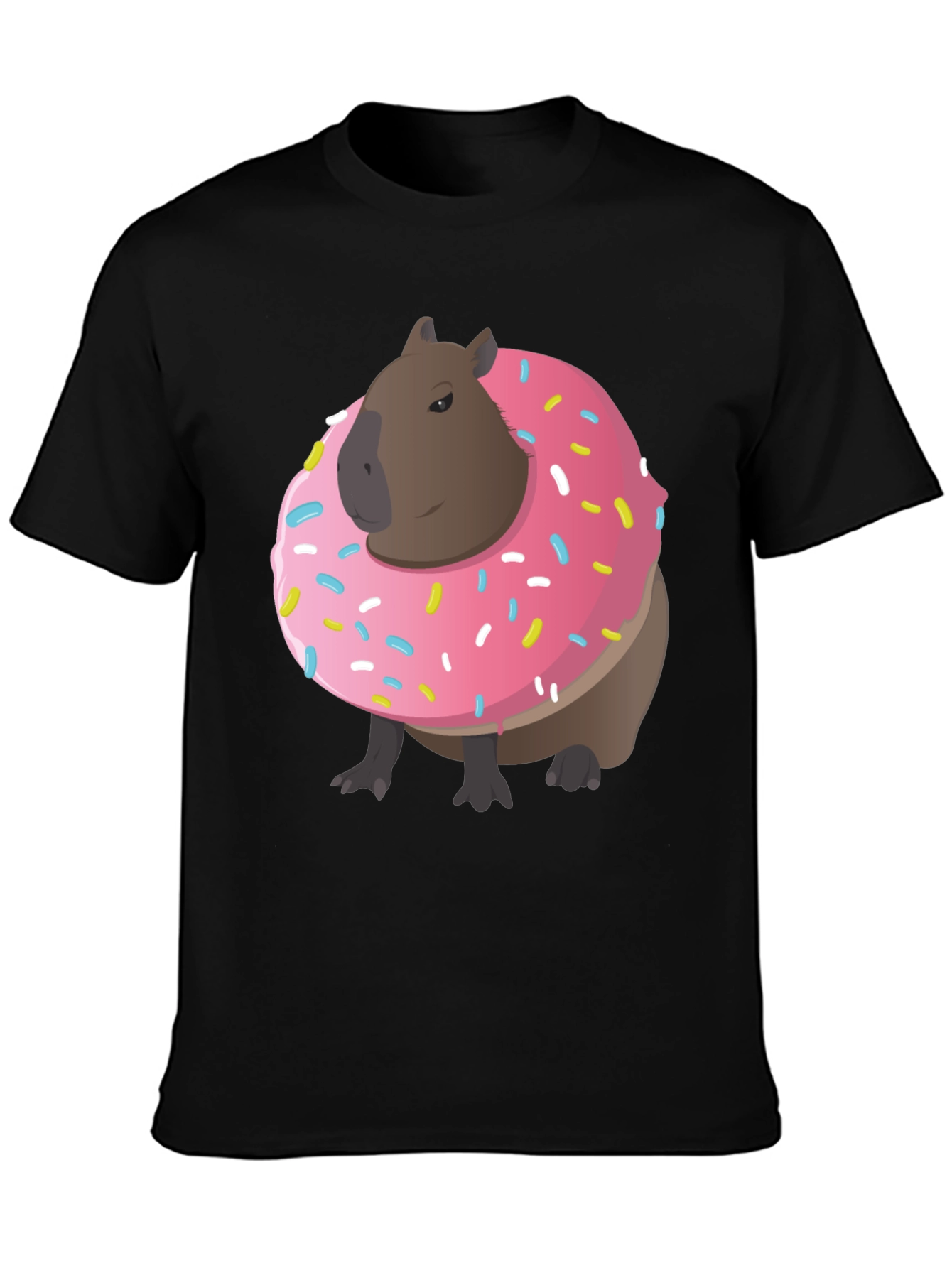 Black Capybara Donut T-Shirt - Funny Graphic Tee view 3