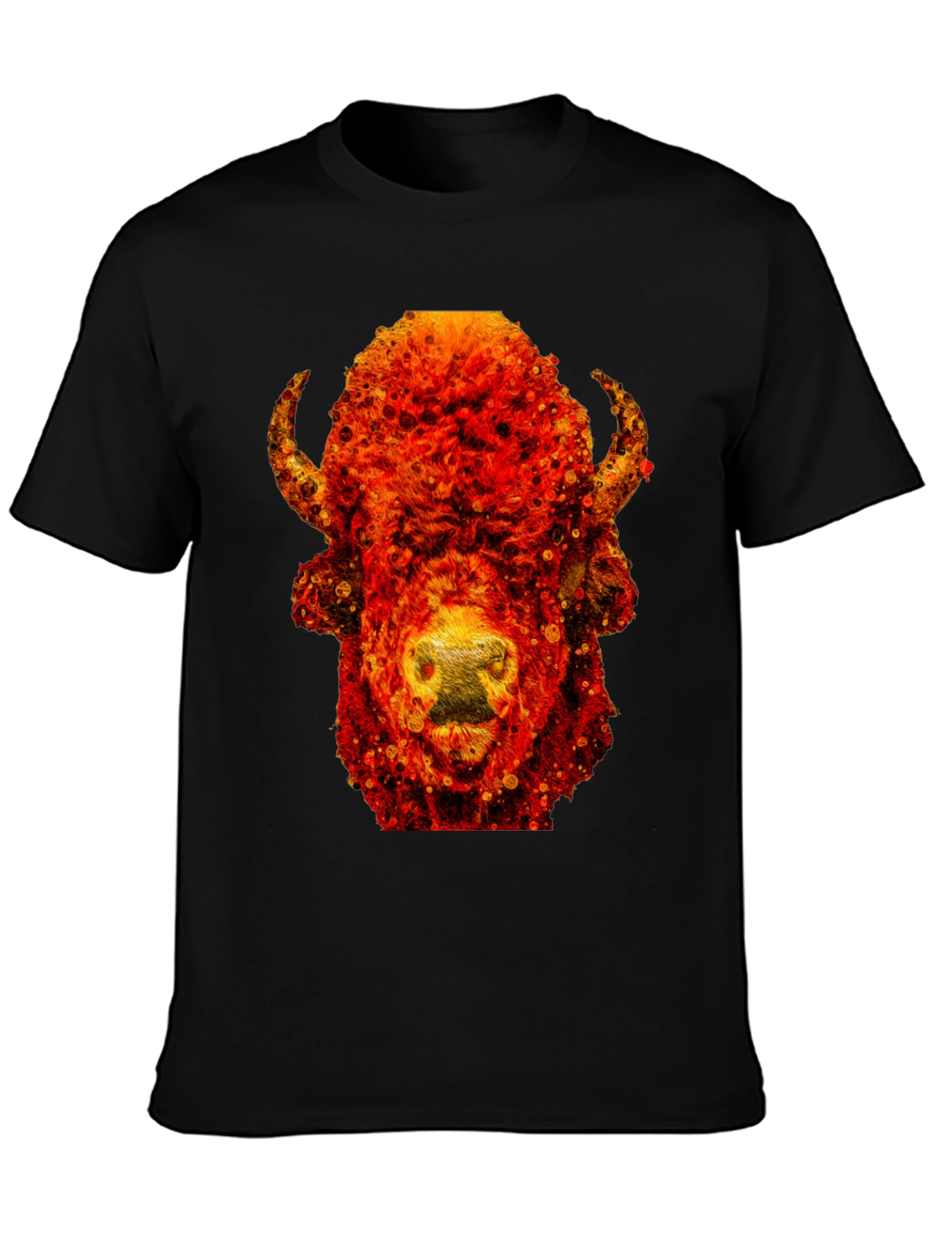 Black Fiery Bison Graphic Tee - Cool Animal Print T-Shirt view 3