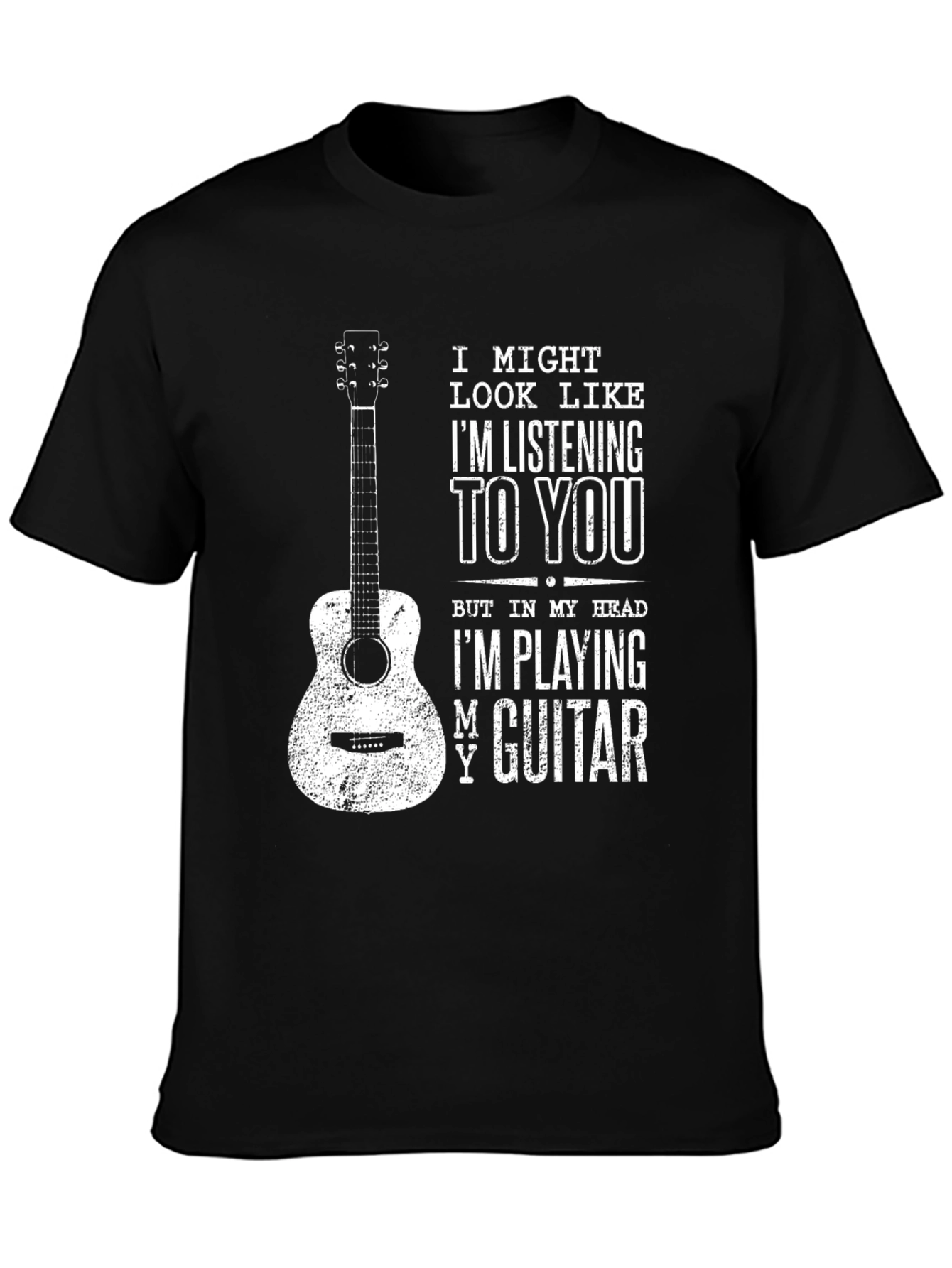 Black Guitar Player T-Shirt: I'm Playing My Guitar view 3