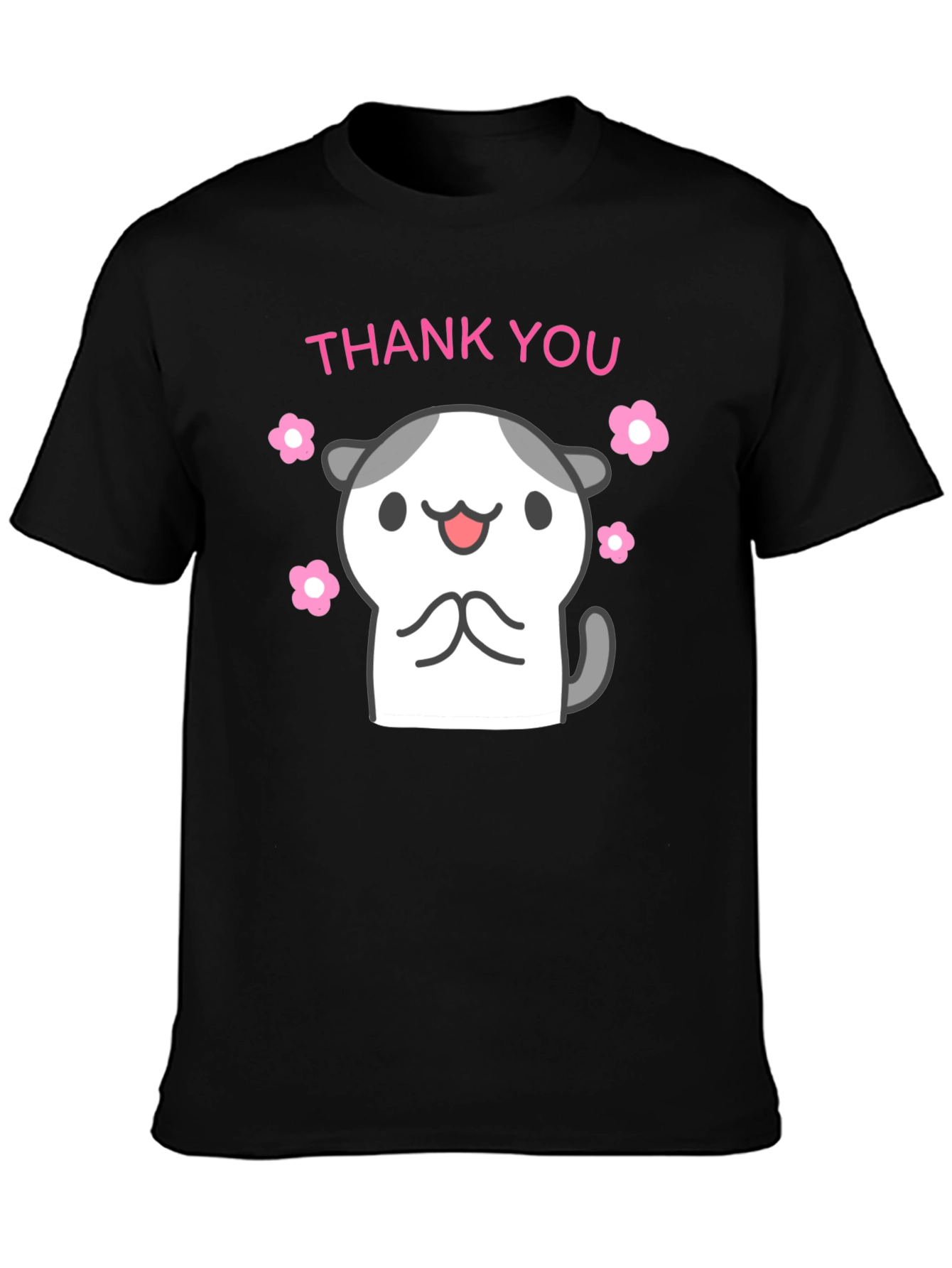 Black Cute Thank You Kitty Black T-Shirt view 3
