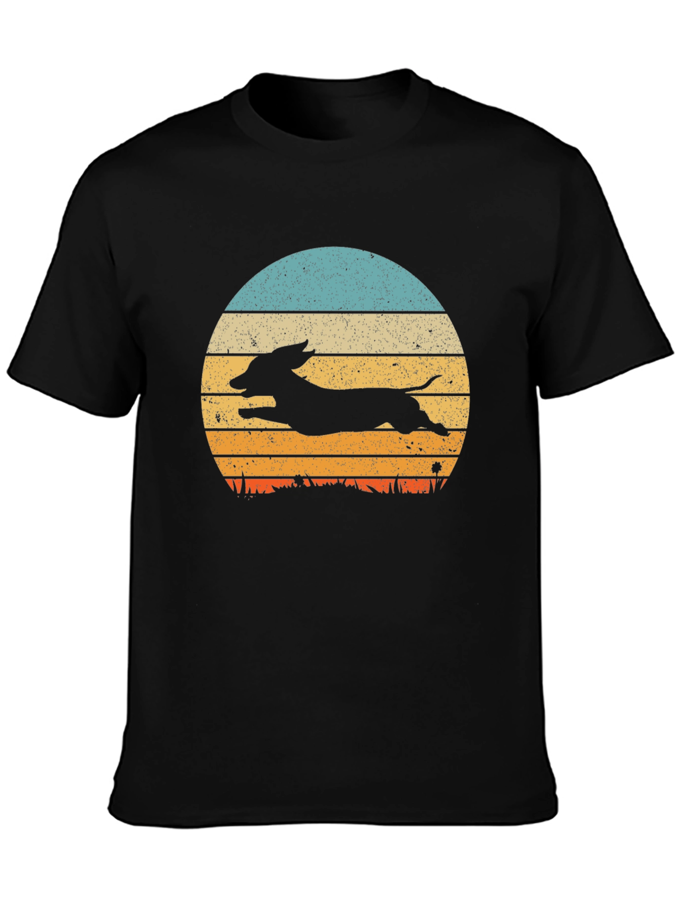 Black Dachshund Sunset Graphic Tee - Black Cotton Blend view 3