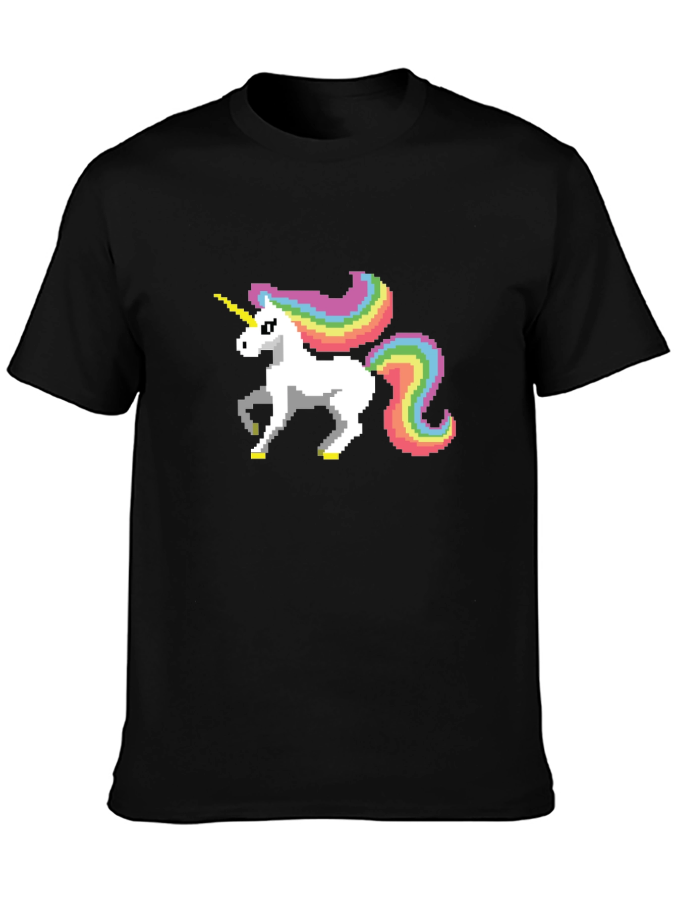 Black Pixel Unicorn Graphic Tee - Black Cotton Shirt view 3