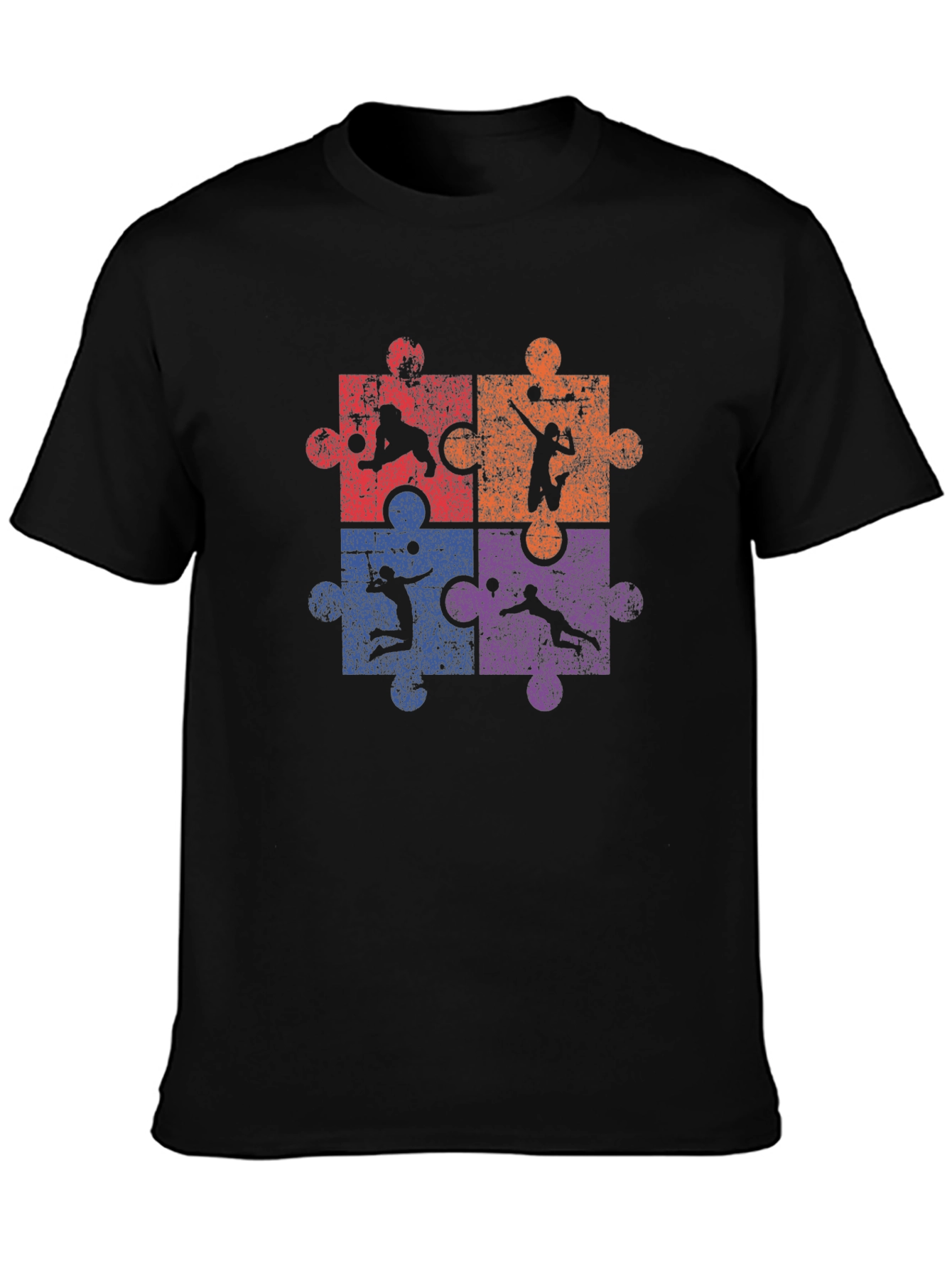 Black Volleyball Puzzle T-Shirt view 3