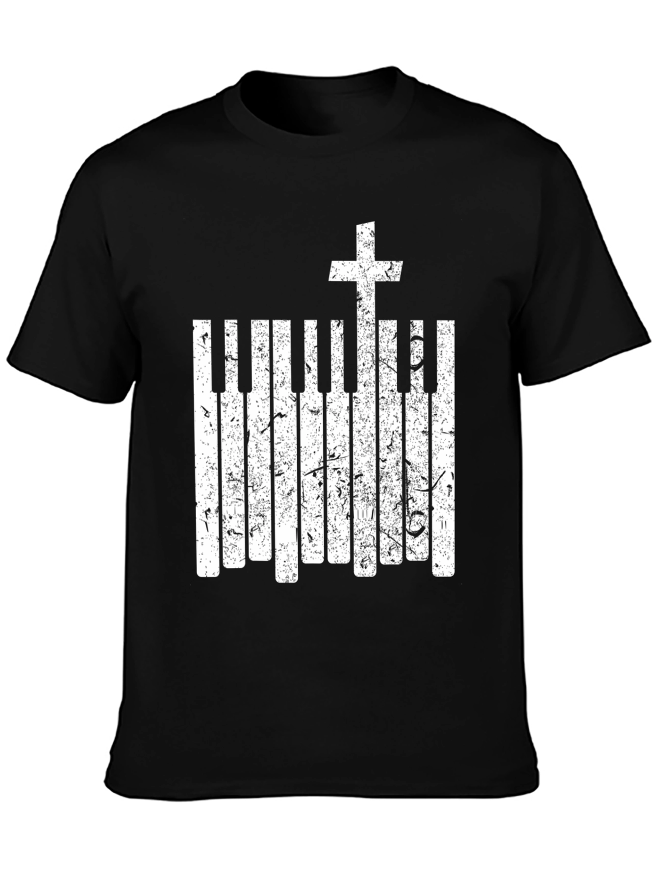 Black Piano Keys Cross Graphic Black T-Shirt view 3