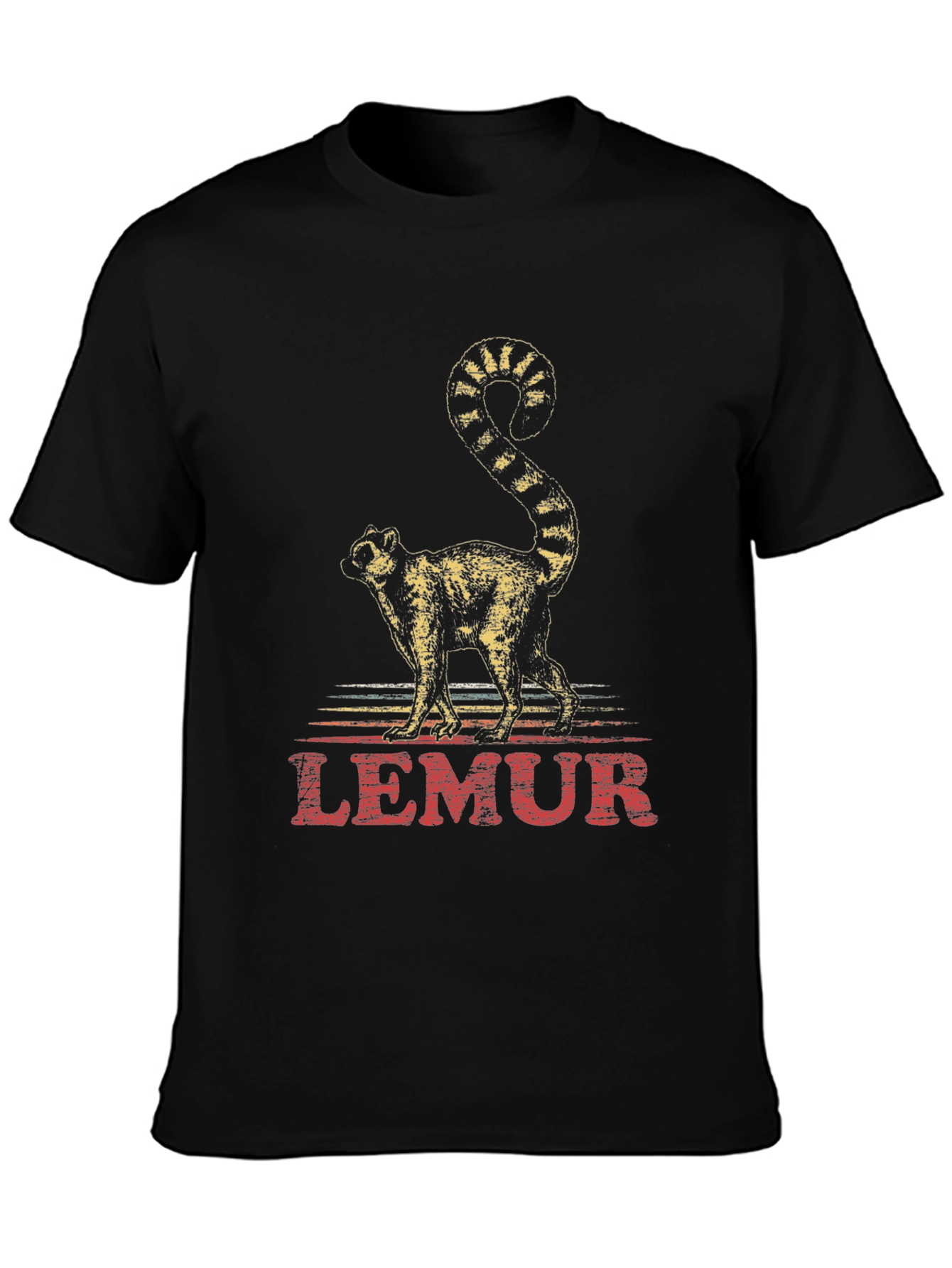 Black Lemur Graphic Print Crew Neck T-Shirt view 3