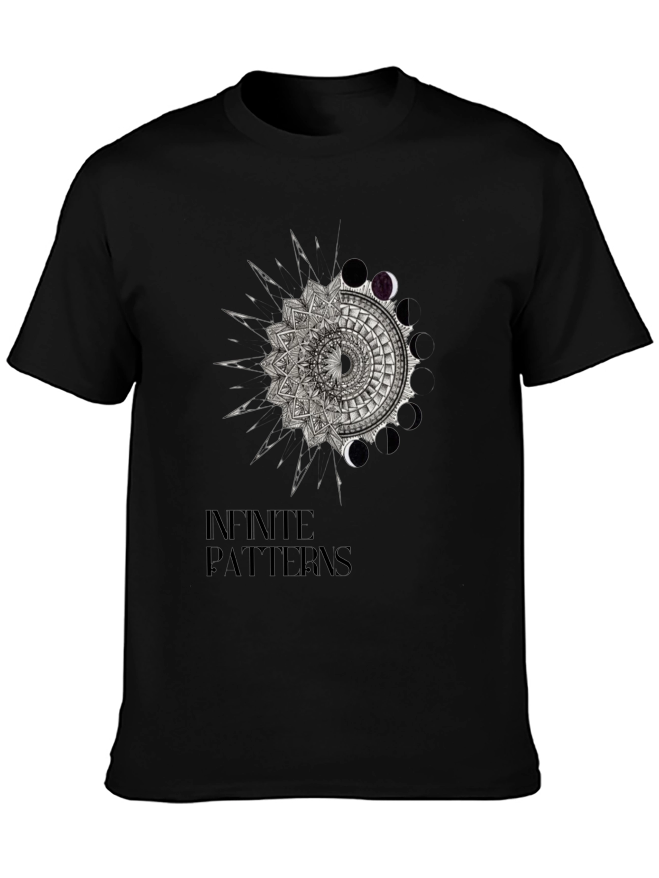 Black Infinite Patterns Graphic T-Shirt - Black Cotton Tee view 3