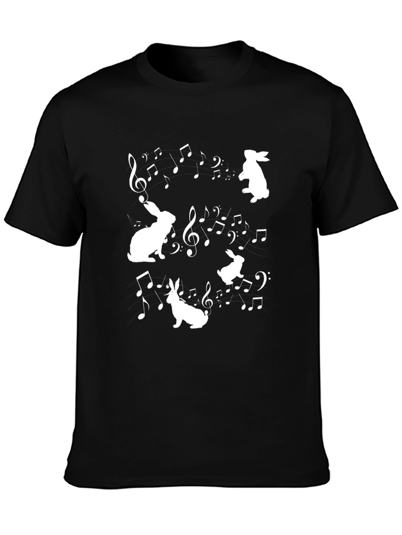 Black Musical Rabbits Graphic Tee - Black Cotton T-Shirt view 3