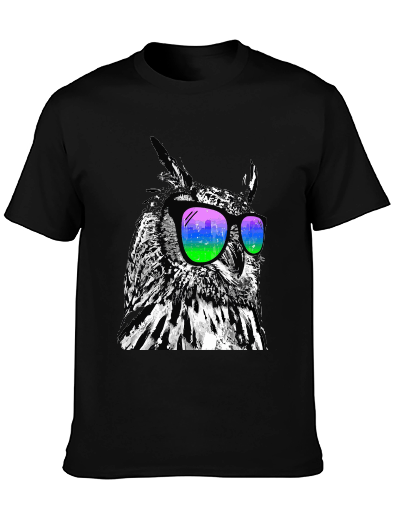 Black Cool Owl Graphic Tee - Stylish Bird Sunglasses T-Shirt view 3