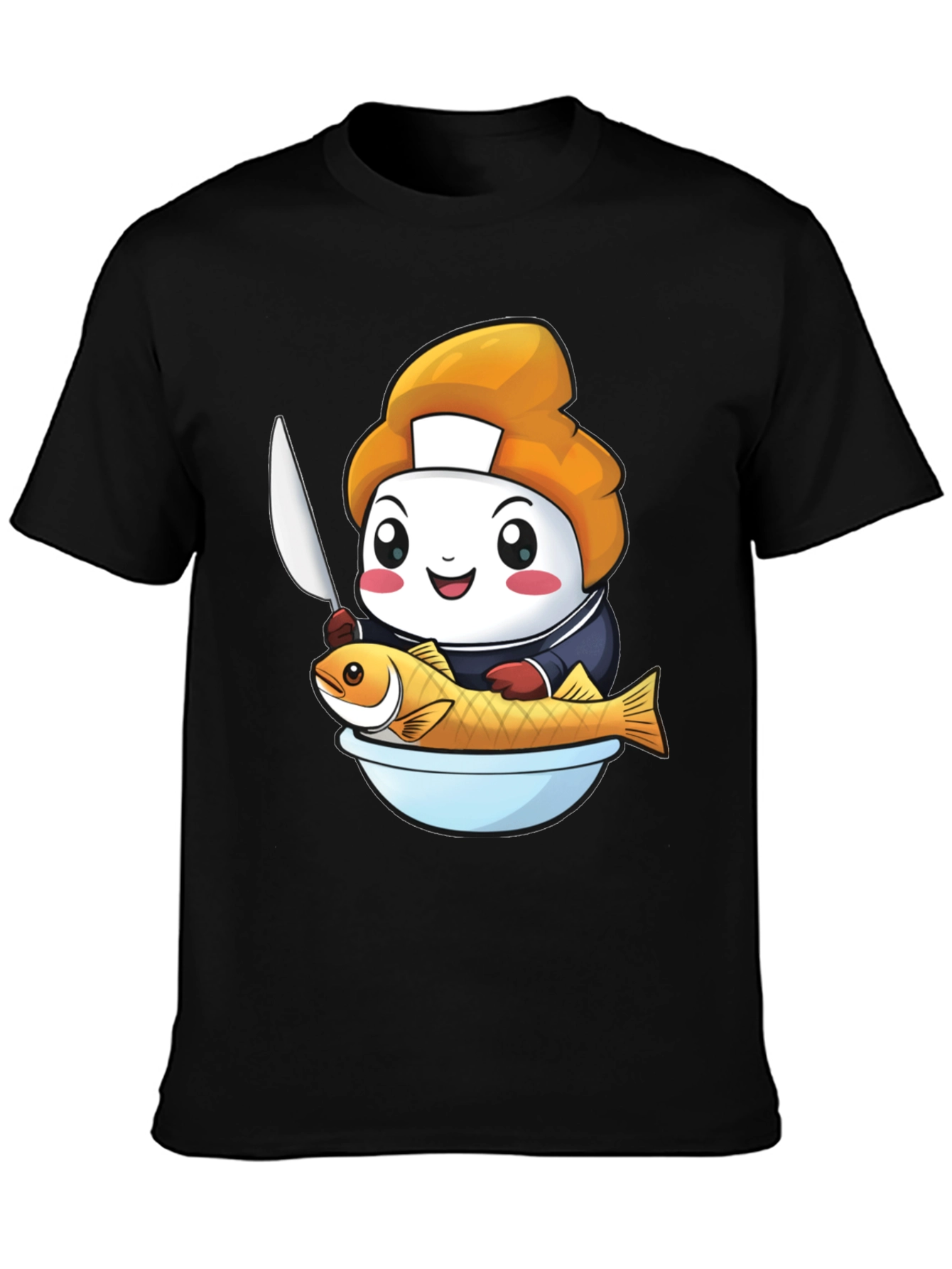 Black Sushi Chef Fish T-Shirt: Cute Culinary Design view 3