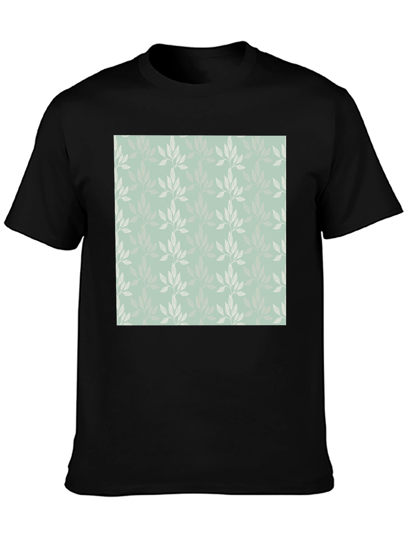 Black Leaf Pattern Graphic Black Tee view 3