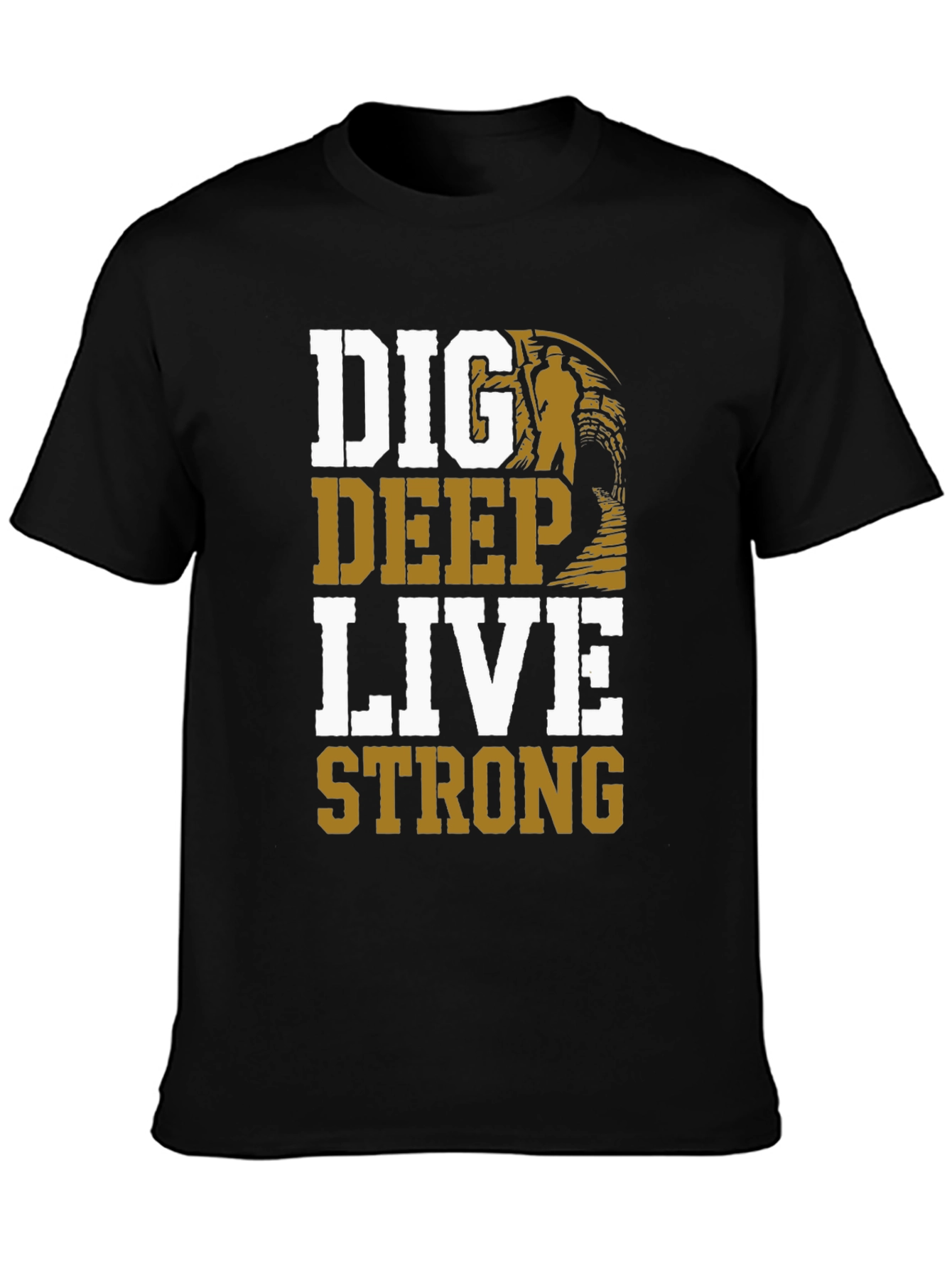 Black Dig Deep Live Strong Men's Graphic Tee view 3