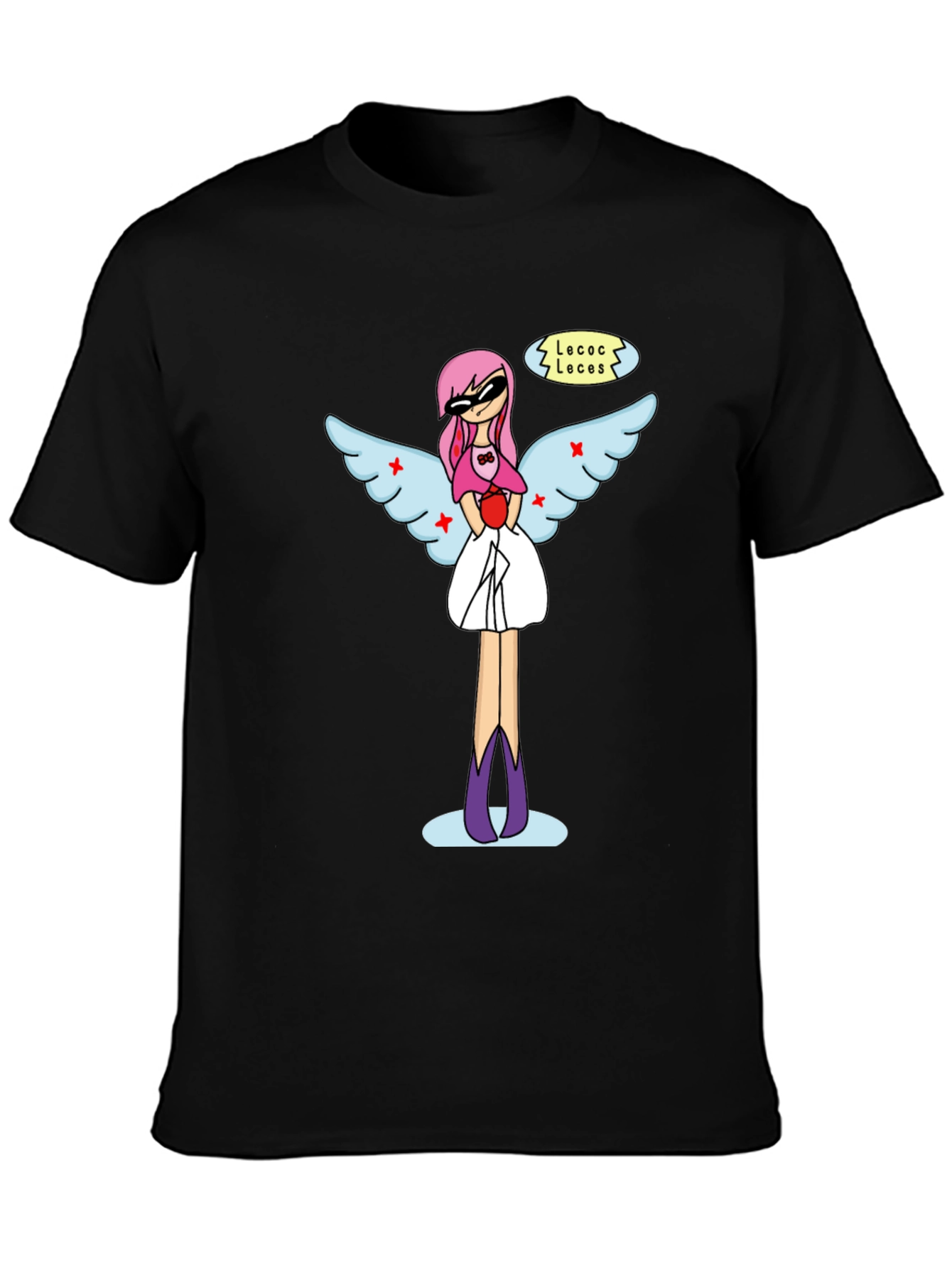 Black Whimsical Angel Graphic Tee - Black Cotton Blend view 3