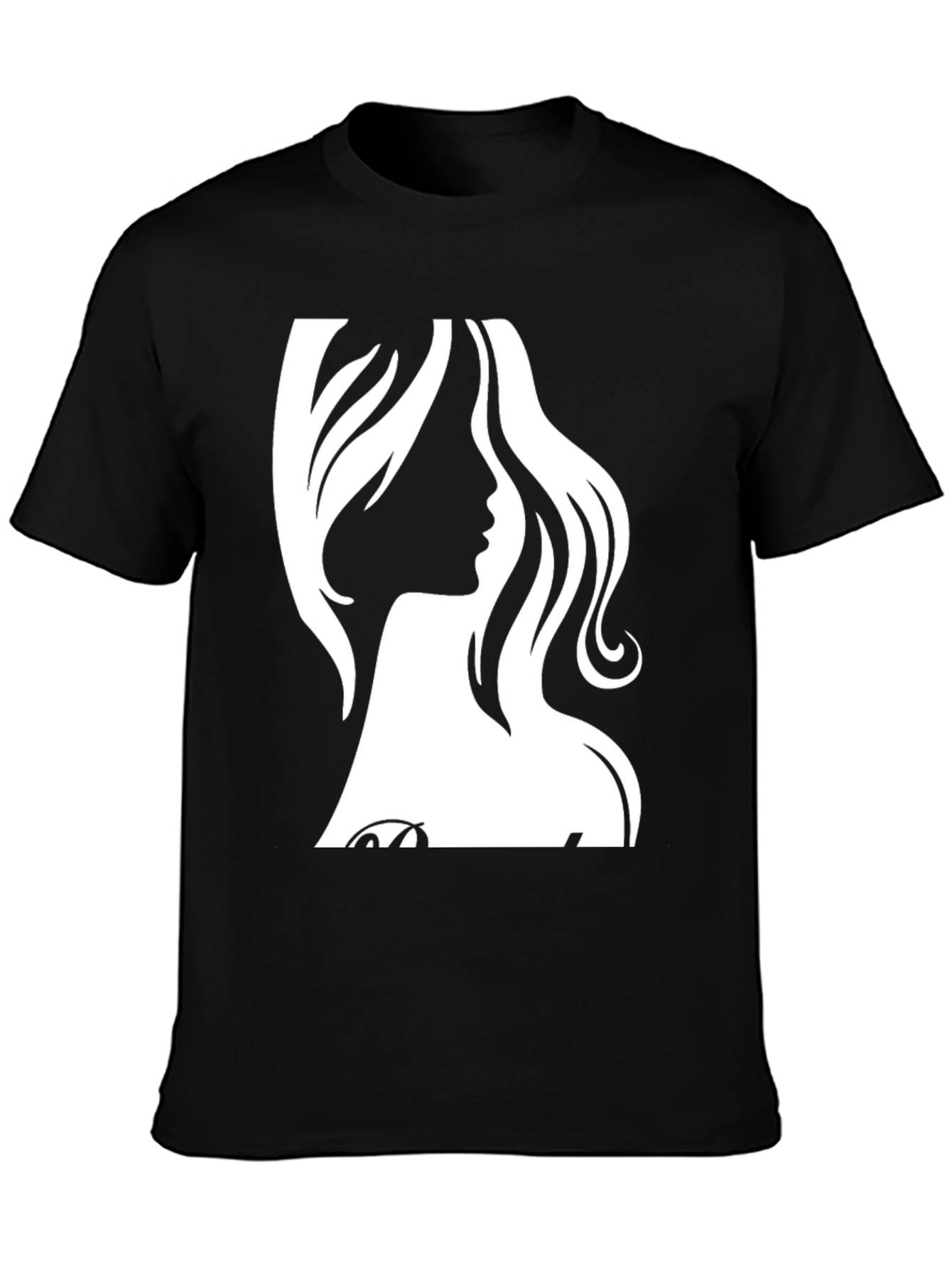 Black Stylish Black T-Shirt with Elegant Woman Silhouette view 3