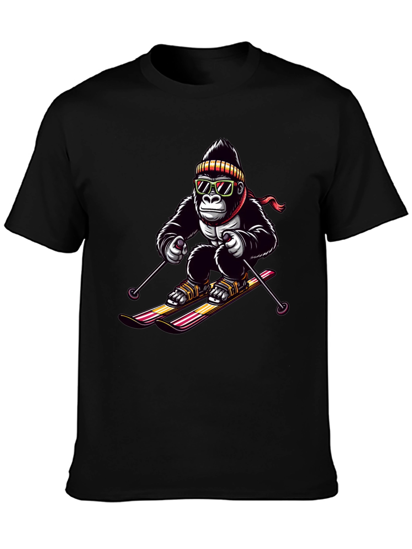 Black Gorilla Skiing Graphic Tee - Cool Novelty Design view 3