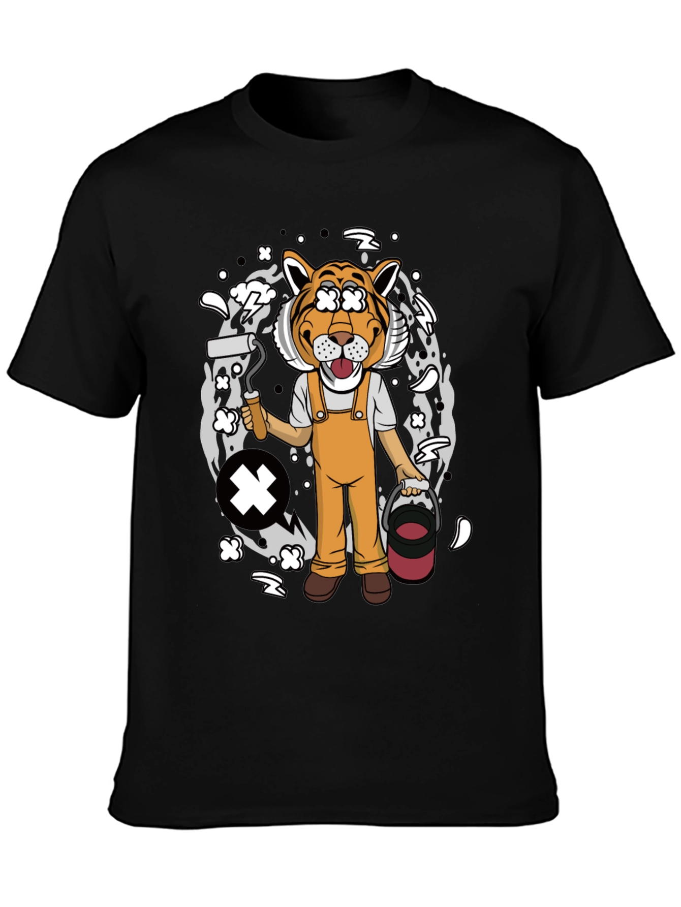 Black Tiger Painter Graphic Tee - Black Cotton Blend Shirt view 3