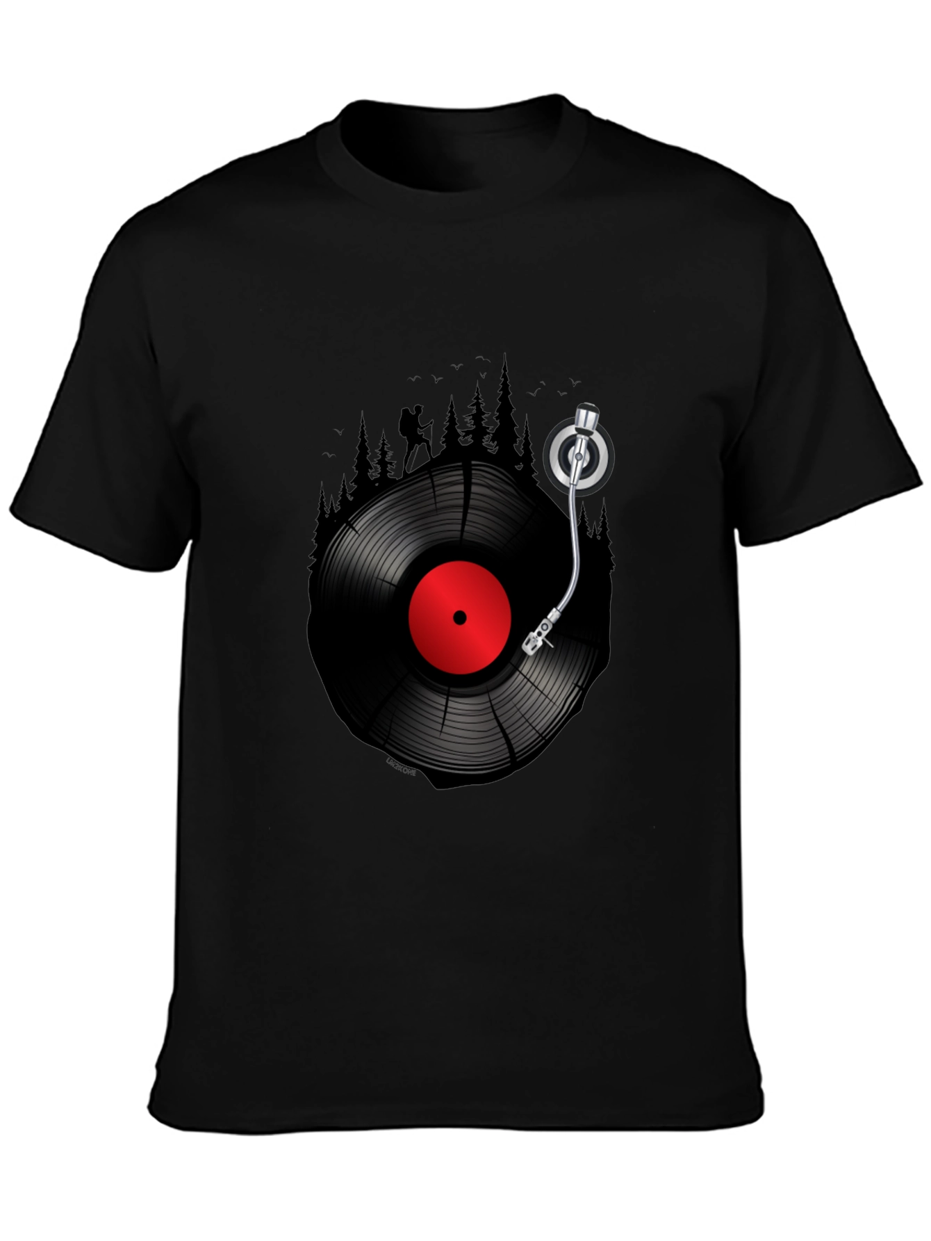Black Hiking Vinyl Record T-Shirt - Music Lover Tee view 3