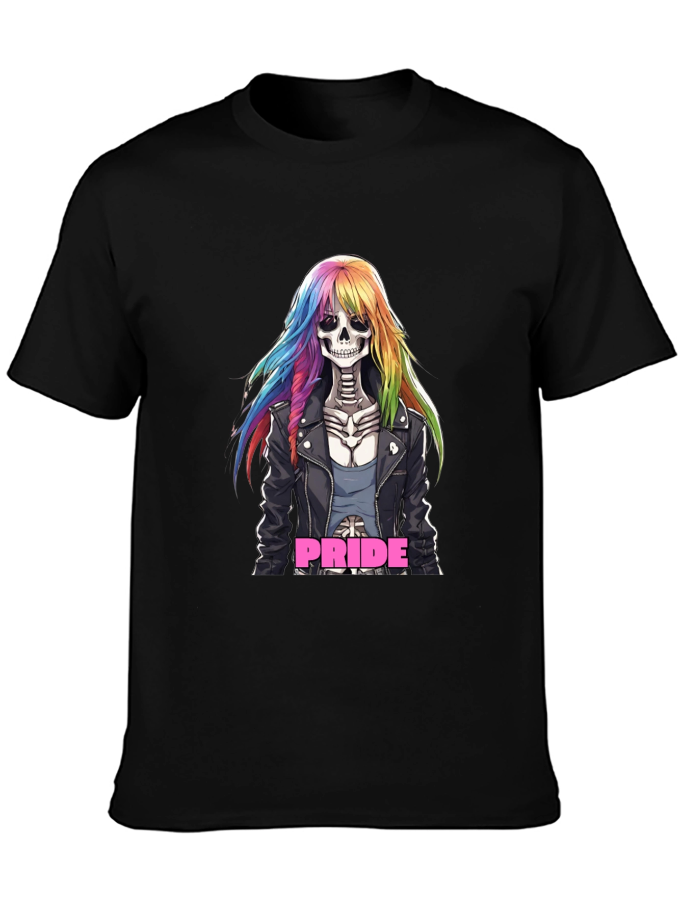 Black Pride Skeleton T-Shirt Rainbow Hair view 3