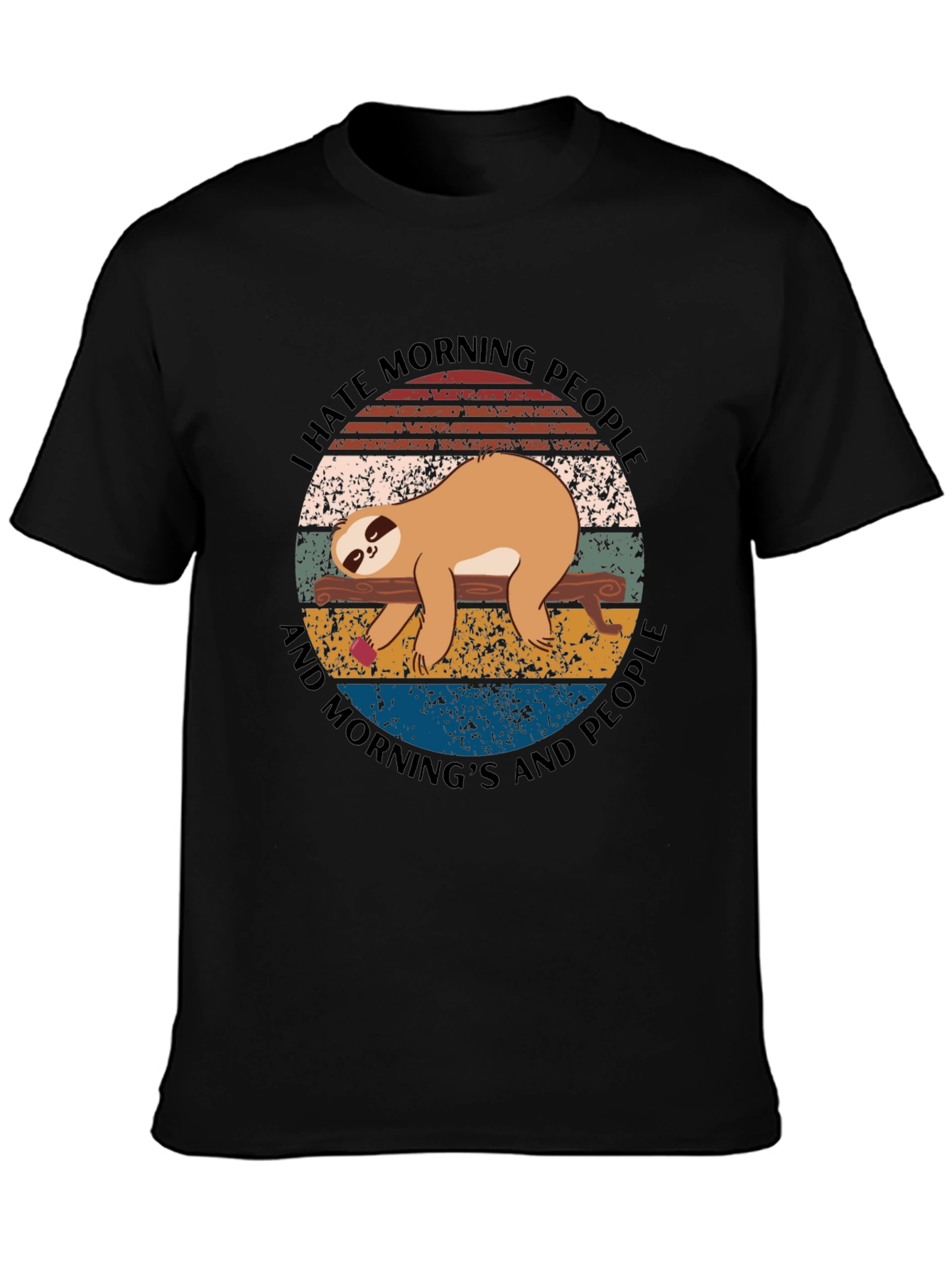 Black I Hate Morning People Sloth Graphic Tee view 3