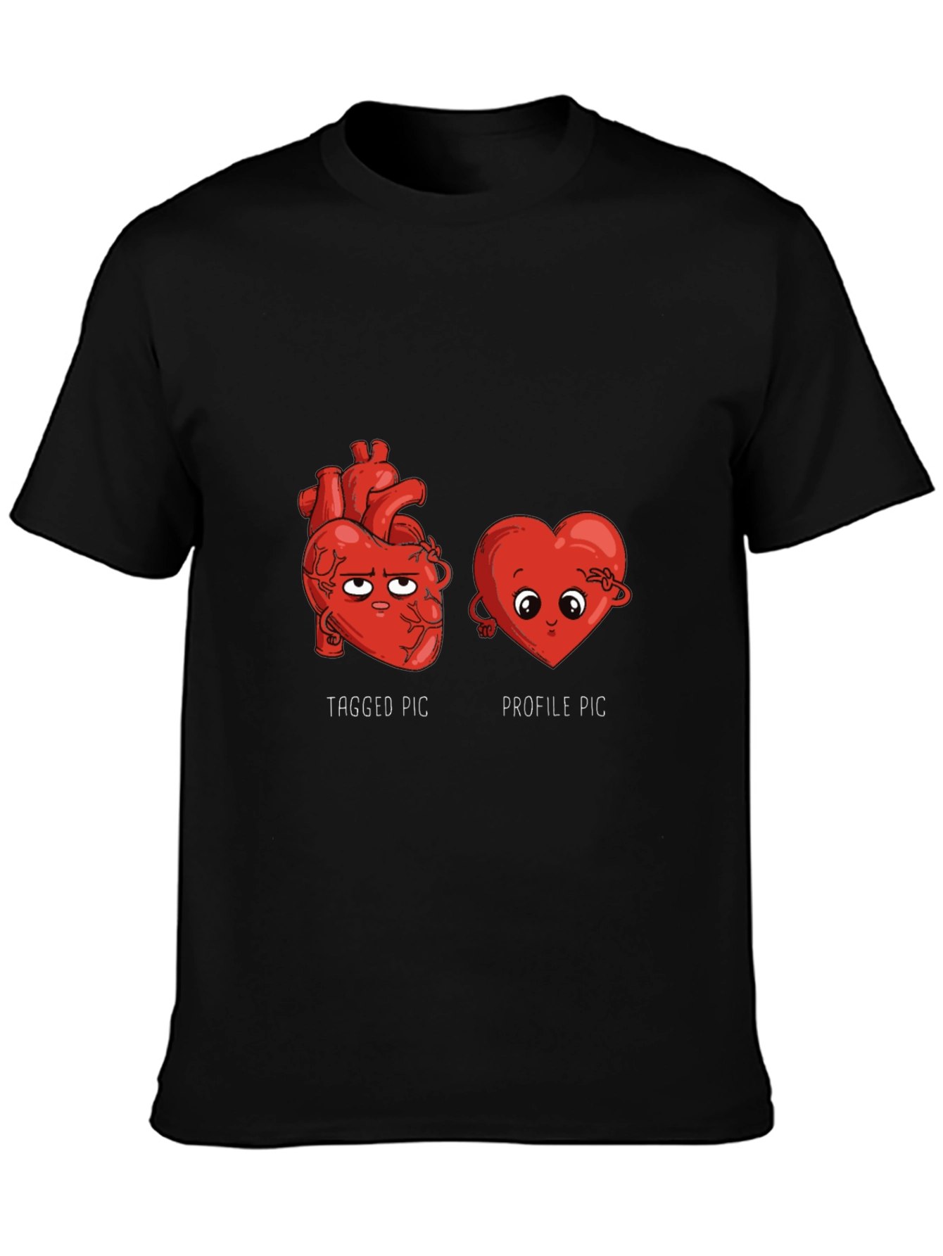 Black Funny Heart T-Shirt - Tagged vs. Profile Pic view 3