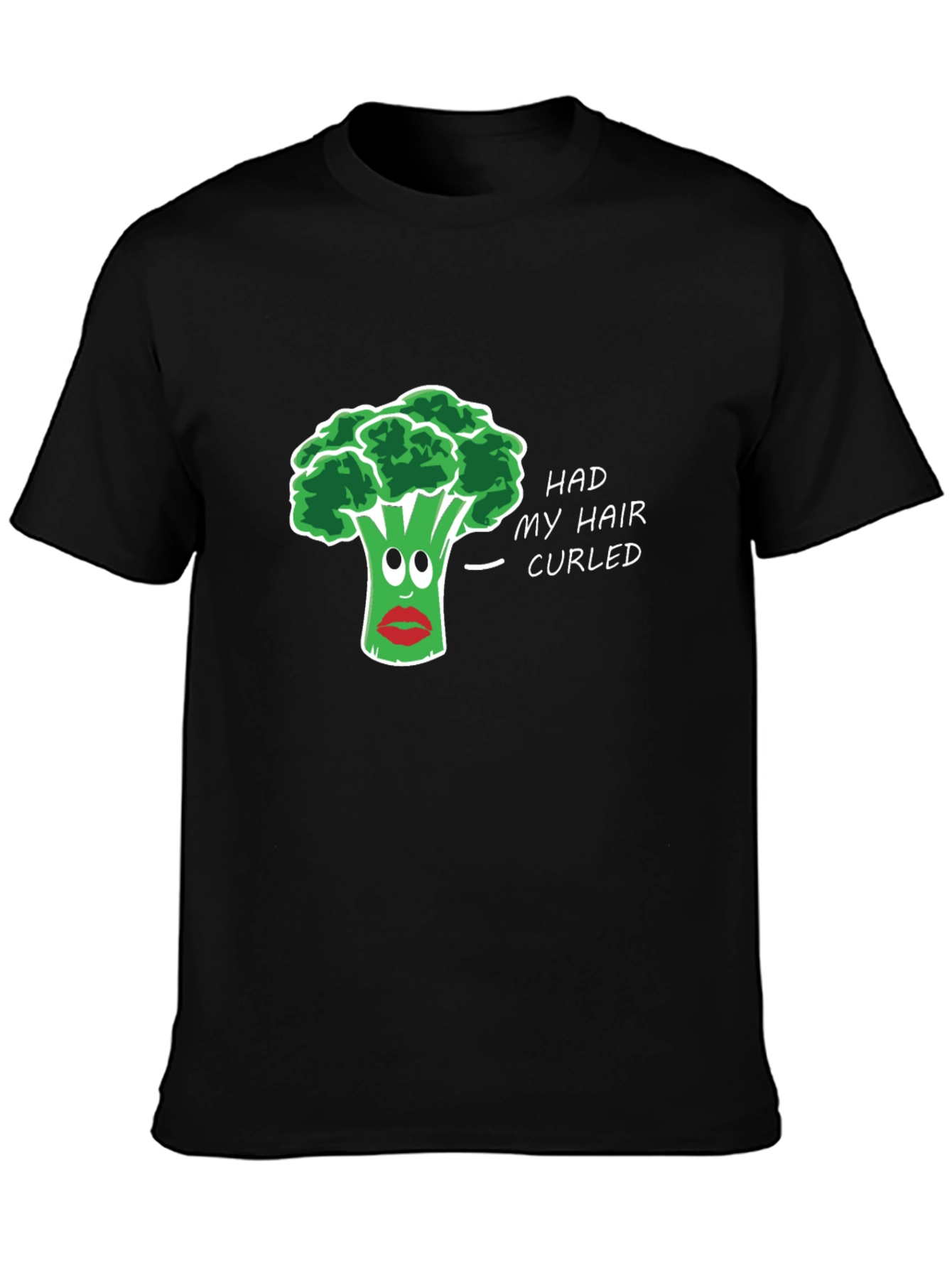 Black Humorous Broccoli Hair Pun T-Shirt view 3