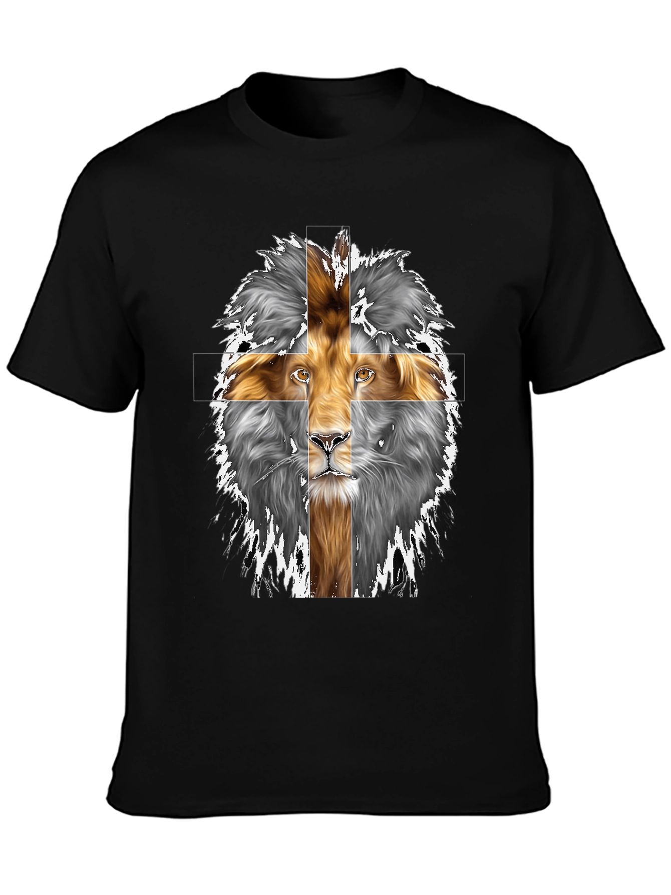 Black Lion Cross Graphic Black T-Shirt view 3