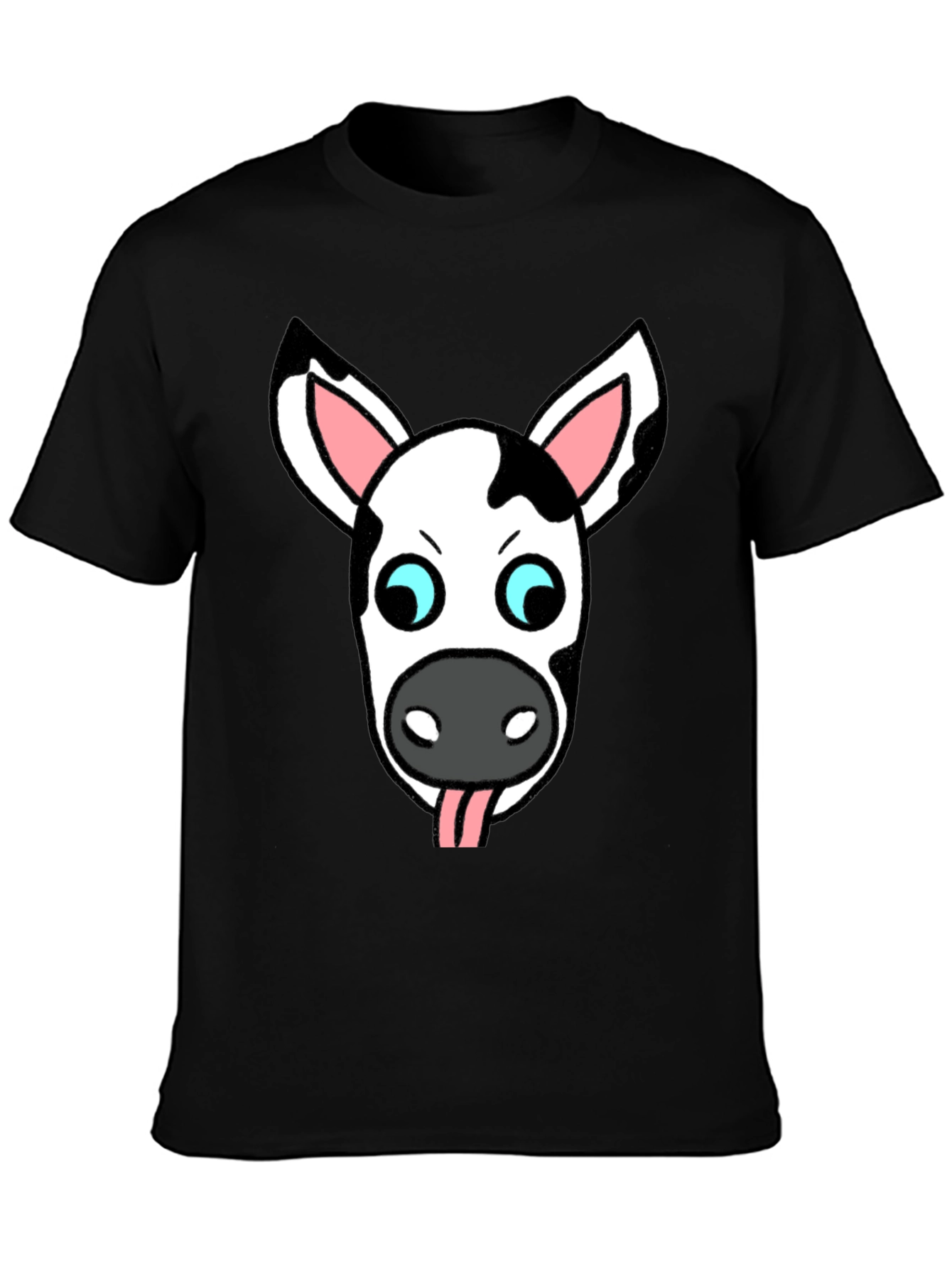 Black Funny Cow Face Graphic T-Shirt view 3