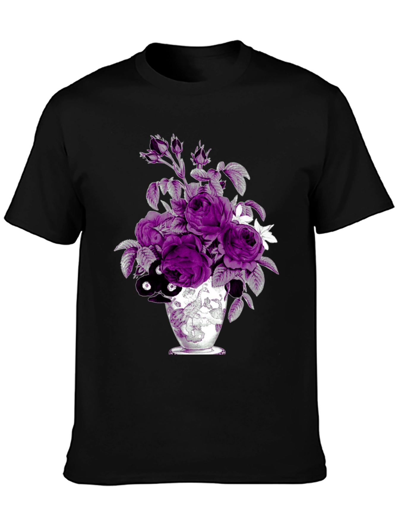 Black Floral Vase Graphic Tee - Unique Design view 3