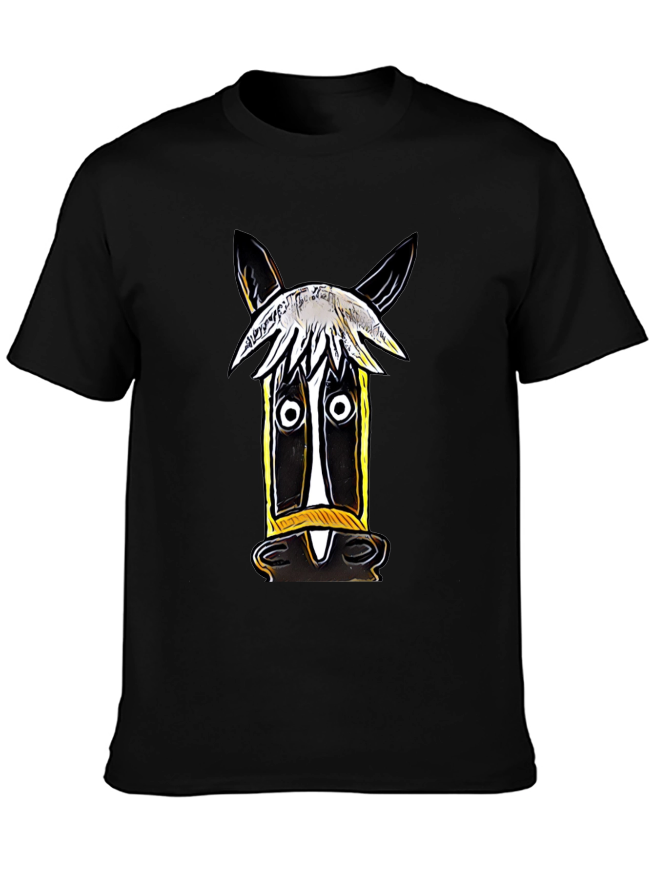 Black Whimsical Horse Graphic Tee - Artistic Style view 3