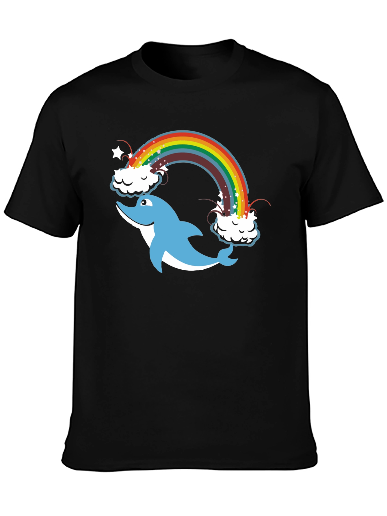 Black Dolphin Rainbow Black T-Shirt view 3