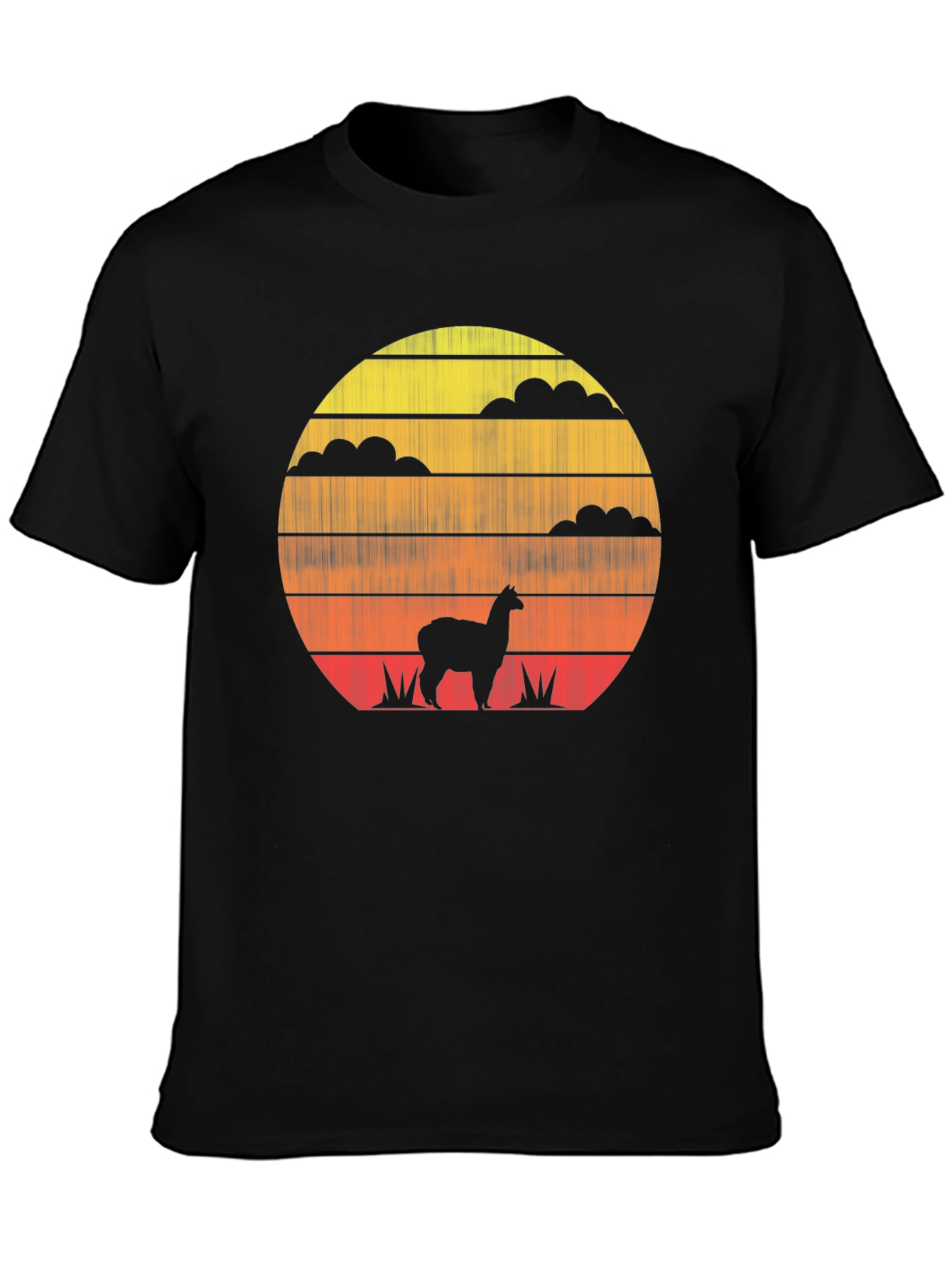 Black Retro Sunset Alpaca T-Shirt - Stylish Graphic Tee view 3