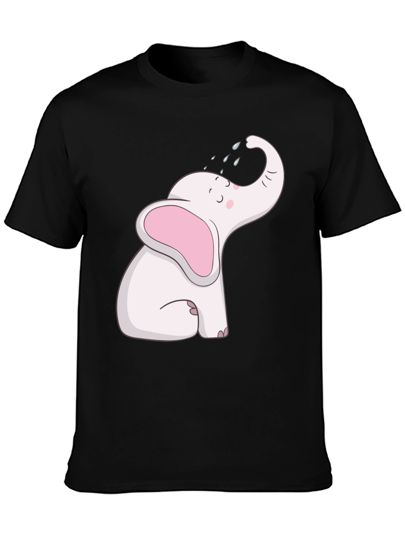 Black Cute Elephant Graphic Tee - Black Cotton T-Shirt view 3