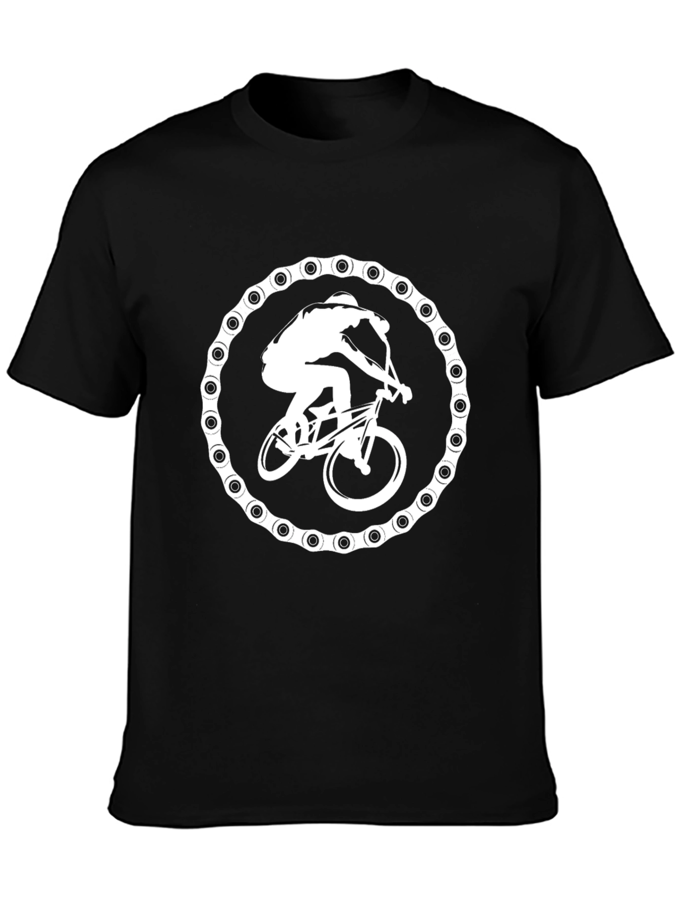 Black Biker Chain Graphic Tee - Black Cotton T-Shirt view 3
