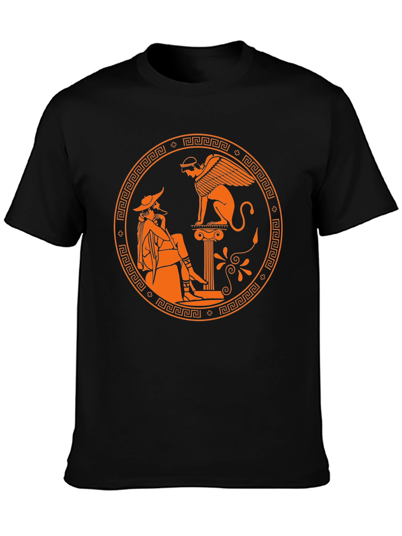 Black Mythical Sphinx Graphic Tee - Black Cotton Shirt view 3