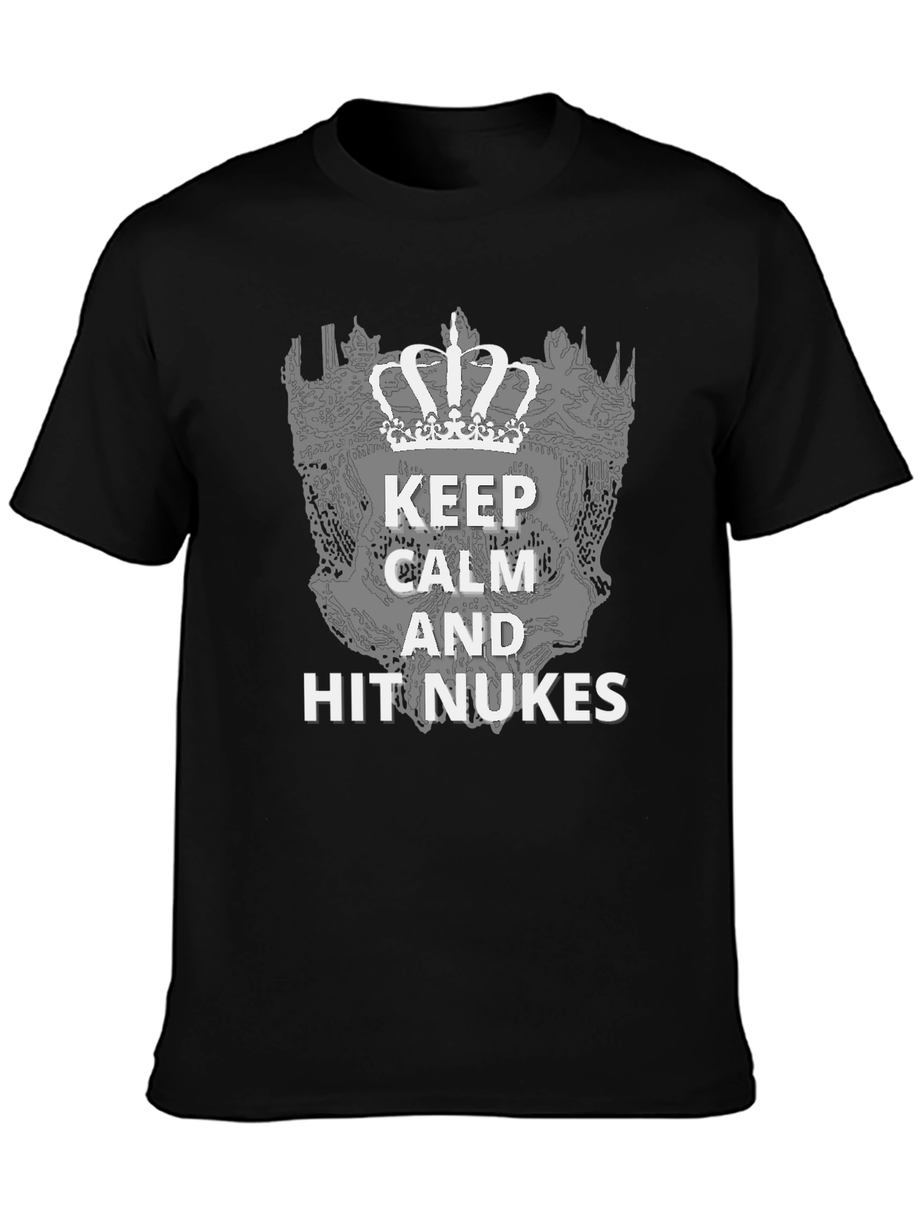 Black Keep Calm & Hit Nukes T-Shirt - Funny Graphic Tee view 3
