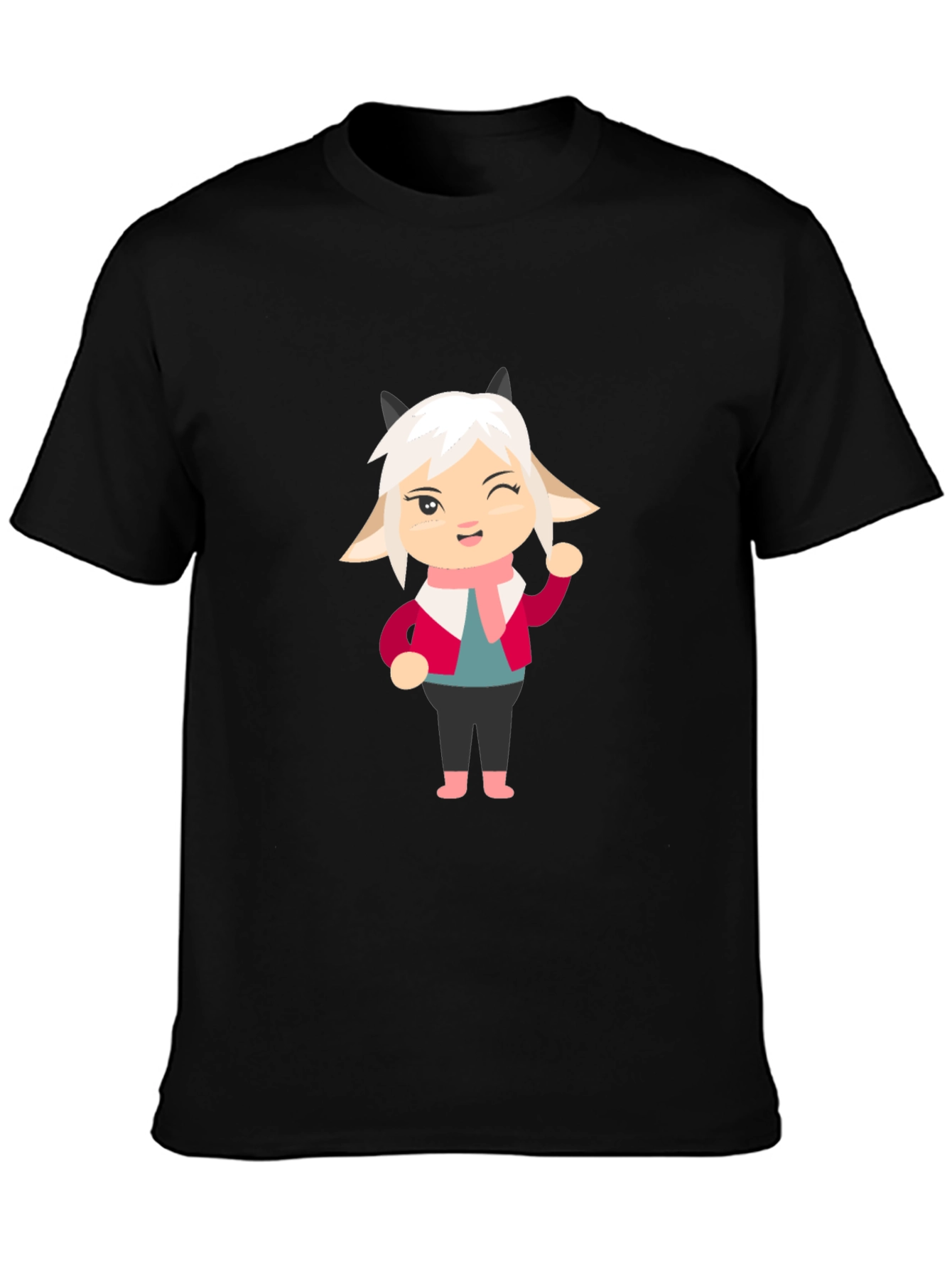 Black Cartoon Goat Tee: Fun Black T-Shirt view 3